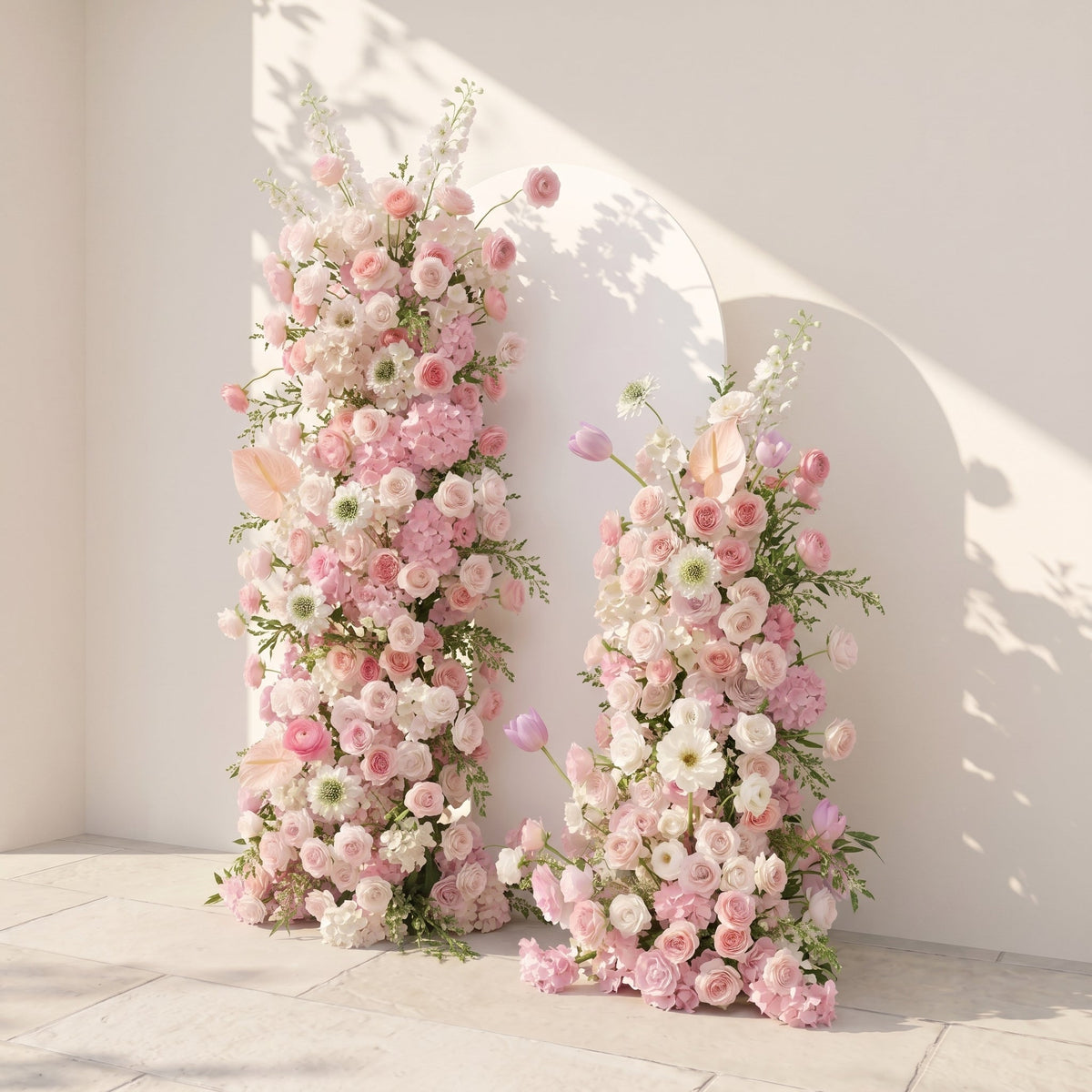 Elettra: Pink Rose Tulip Calla Lily Wedding Background Arch KT Backdrop Decorative Flower Row Excludes Frame