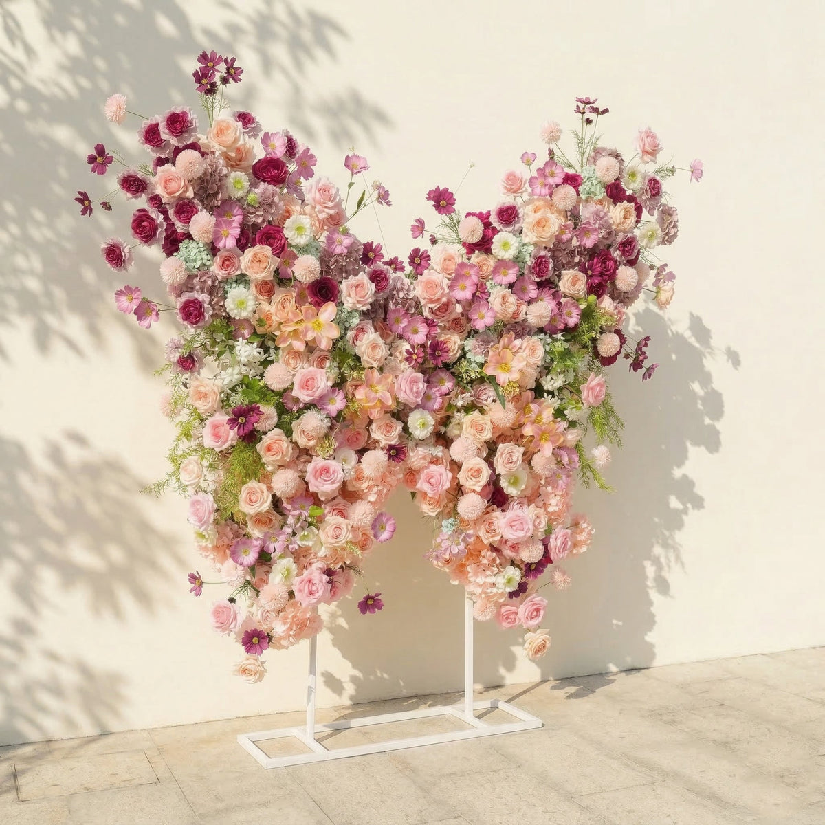 Lumeria: Exquisite Blush & Berry Butterfly-Shaped Flower Wall for Luxury Events & Parties Backdrop Free Shipping