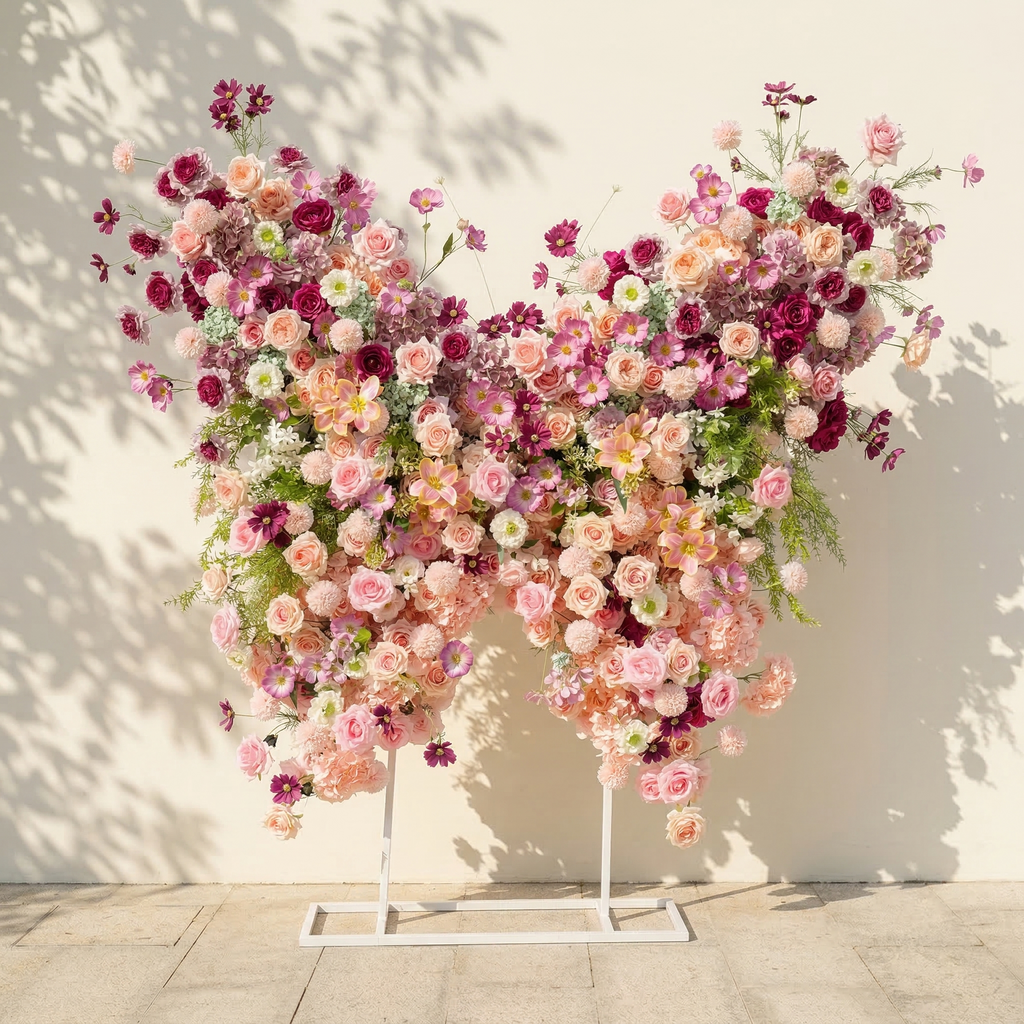 Lumeria: Exquisite Blush & Berry Butterfly-Shaped Flower Wall for Luxury Events & Parties Backdrop Free Shipping