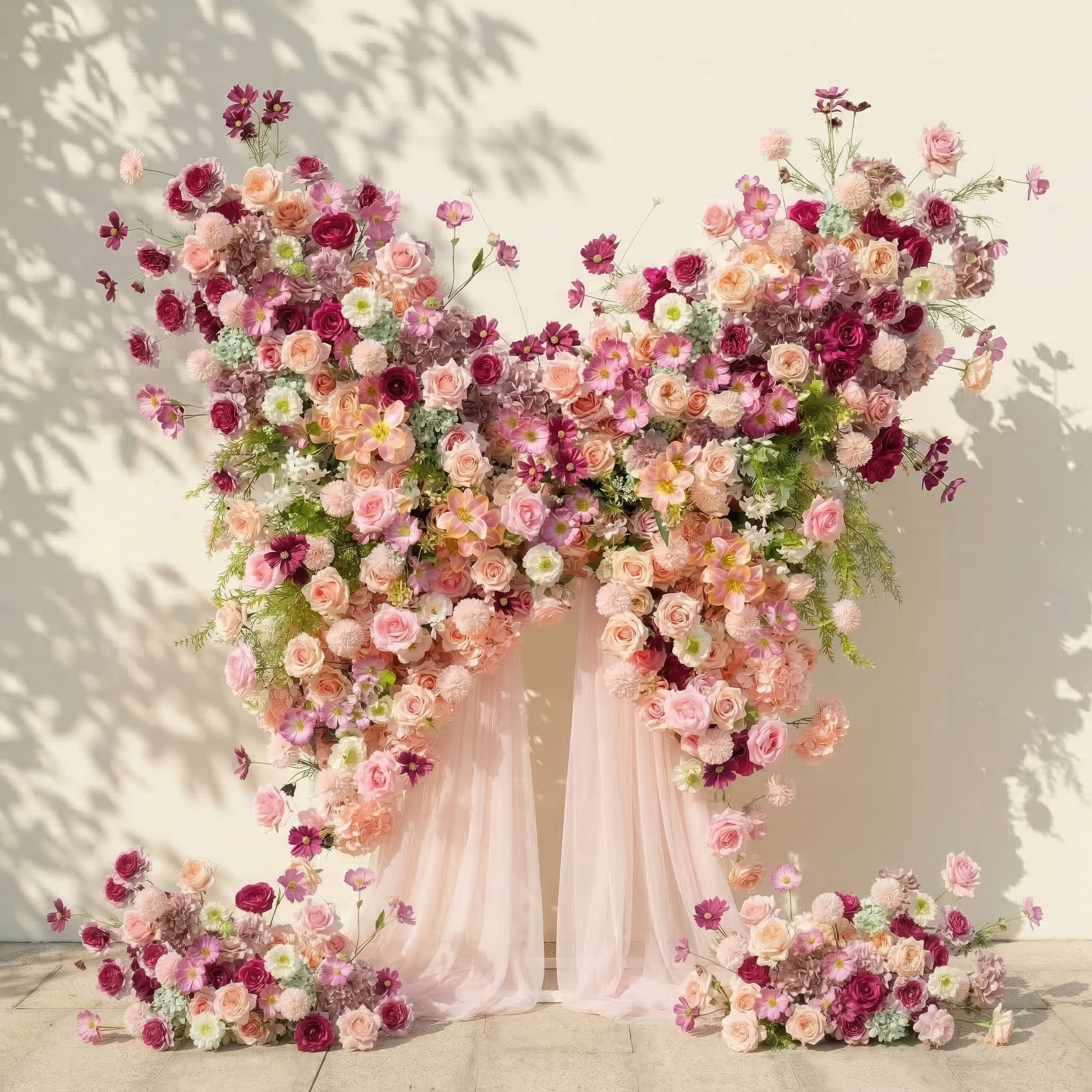 Lumeria: Exquisite Blush & Berry Butterfly-Shaped Flower Wall for Luxury Events & Parties Backdrop Free Shipping