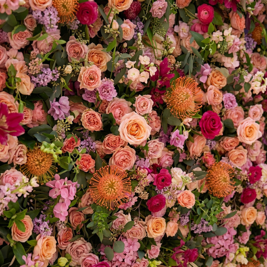 Lumvale:5D Boho Autumn Mixed Warm Tone Silk Rose Flower Wall Roll-Up Fabric Backdrop for Romantic Weddings & Proposals Free Shipping