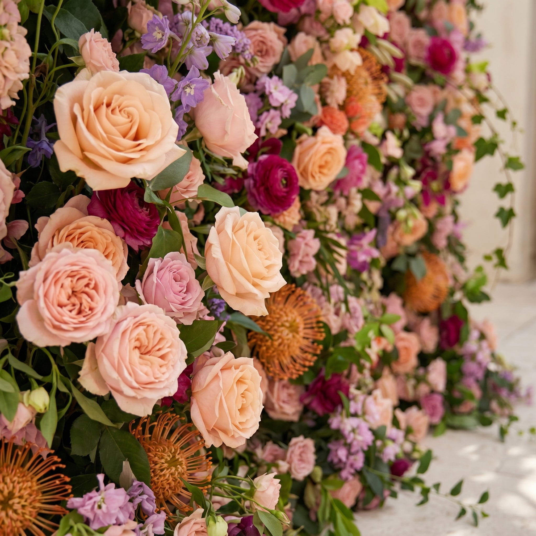Lumvale:5D Boho Autumn Mixed Warm Tone Silk Rose Flower Wall Roll-Up Fabric Backdrop for Romantic Weddings & Proposals Free Shipping