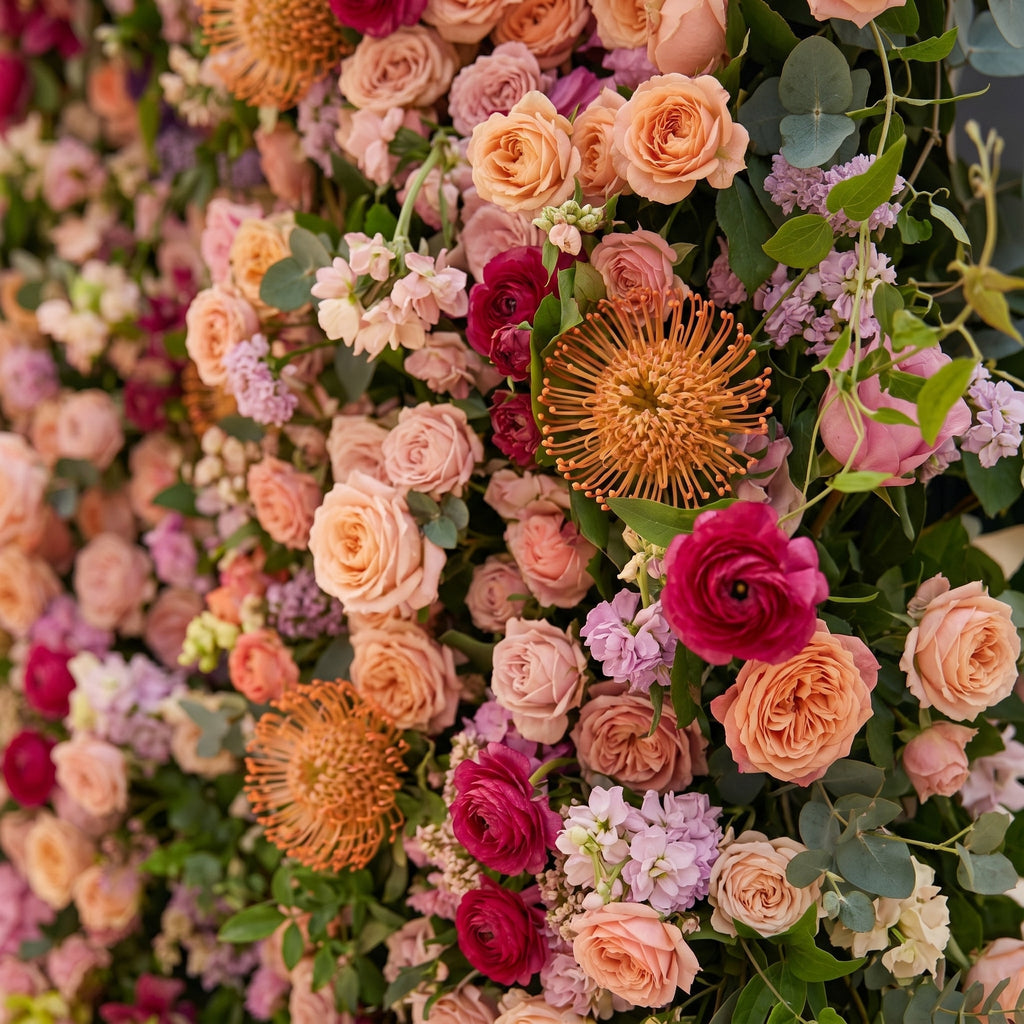 Lumvale:5D Boho Autumn Mixed Warm Tone Silk Rose Flower Wall Roll-Up Fabric Backdrop for Romantic Weddings & Proposals Free Shipping