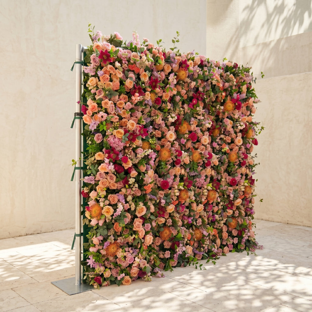 Lumvale:5D Boho Autumn Mixed Warm Tone Silk Rose Flower Wall Roll-Up Fabric Backdrop for Romantic Weddings & Proposals Free Shipping