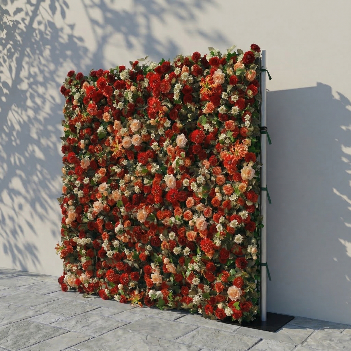 Luxira: 4D Crimson and Champagne Silk Rose Flower Wall Roll-Up Fabric Backdrop for Luxury Weddings & Events Decoration Free Shipping