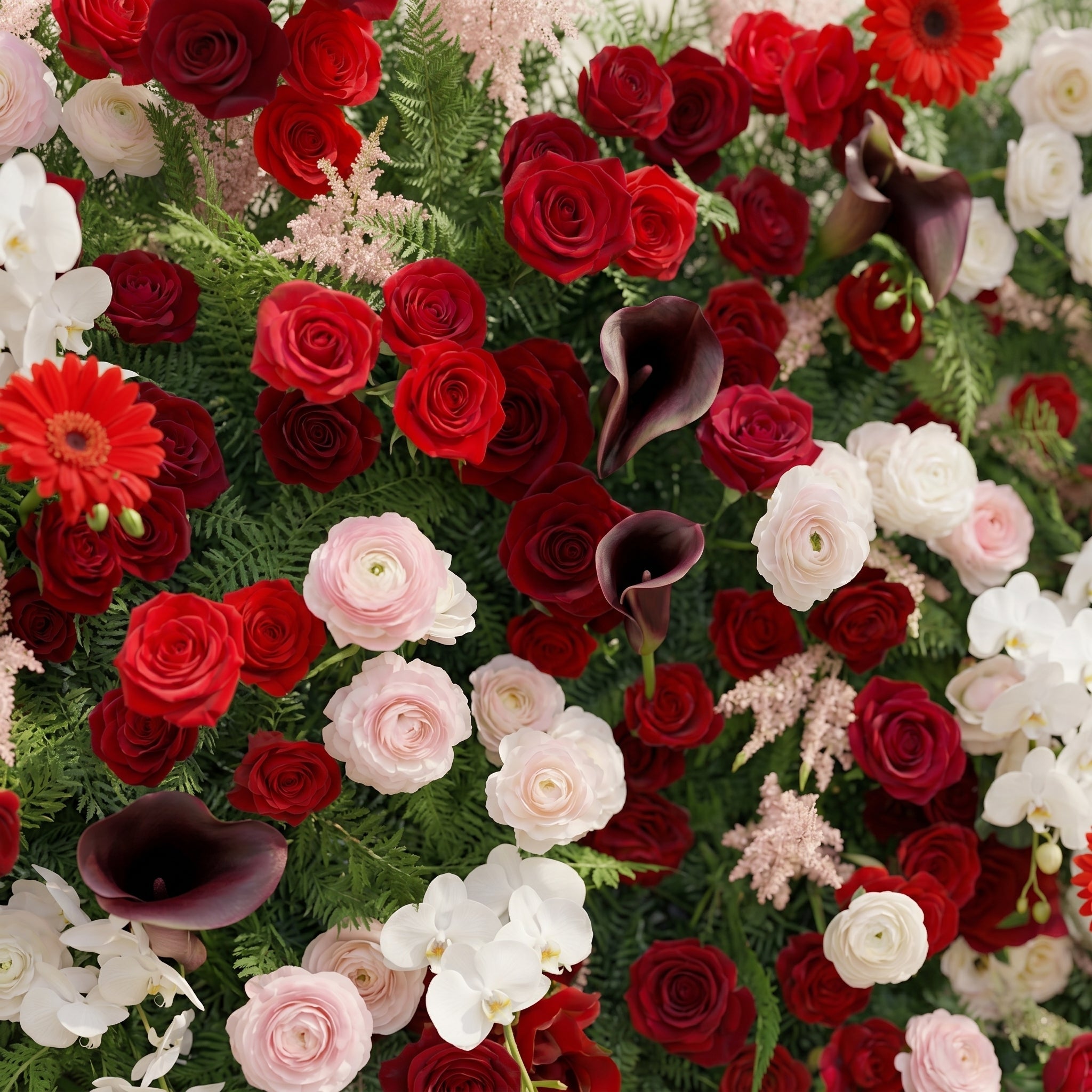 Maelelia: Premium 4D Crimson Rose & White Daisy Silk Flower Wall with Botanical Textures for Bold Branding Events Free Shipping