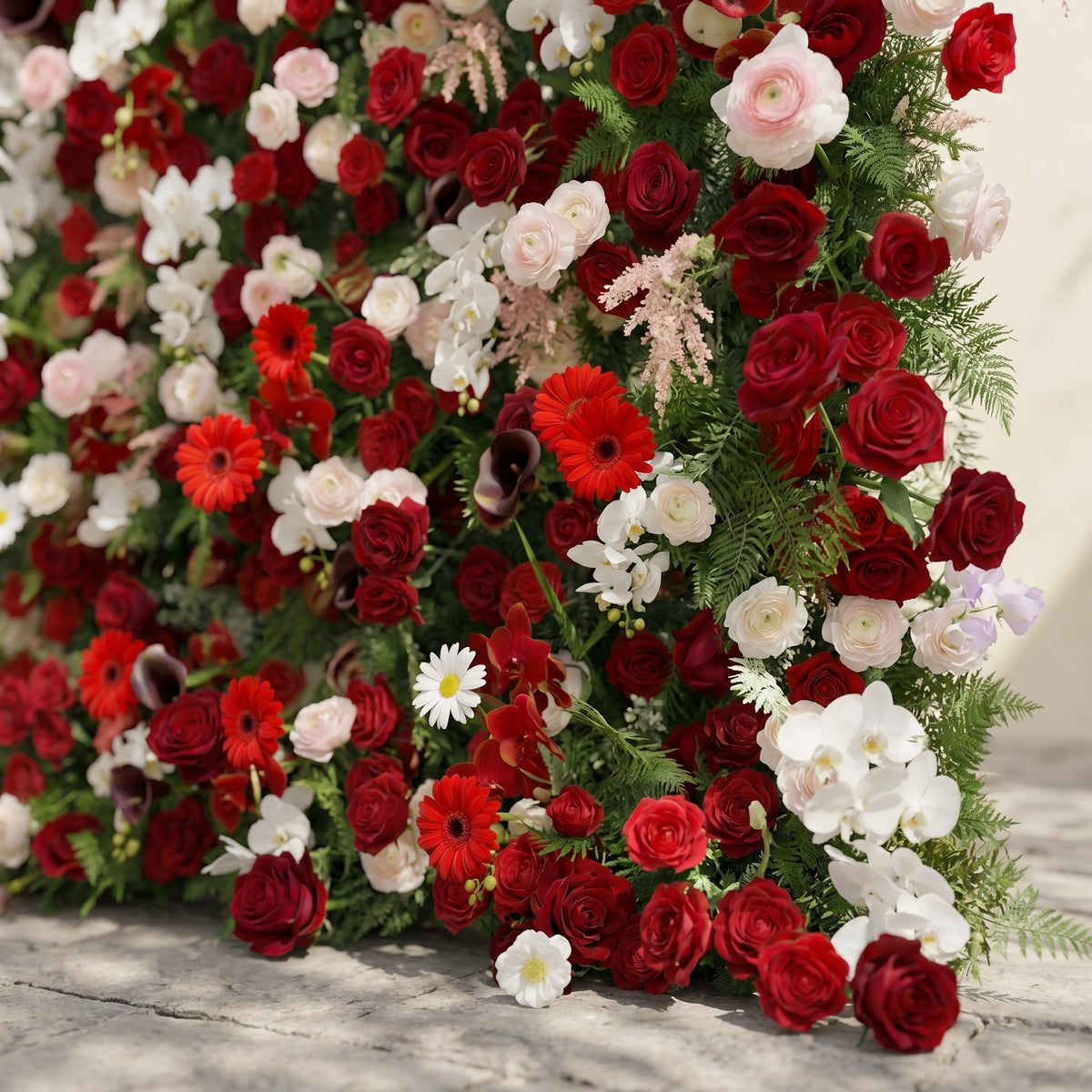 Maelelia: Premium 4D Crimson Rose & White Daisy Silk Flower Wall with Botanical Textures for Bold Branding Events Free Shipping