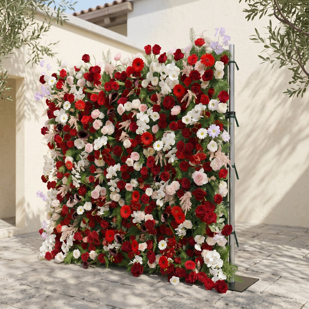 Maelelia: Premium 4D Crimson Rose & White Daisy Silk Flower Wall with Botanical Textures for Bold Branding Events Free Shipping