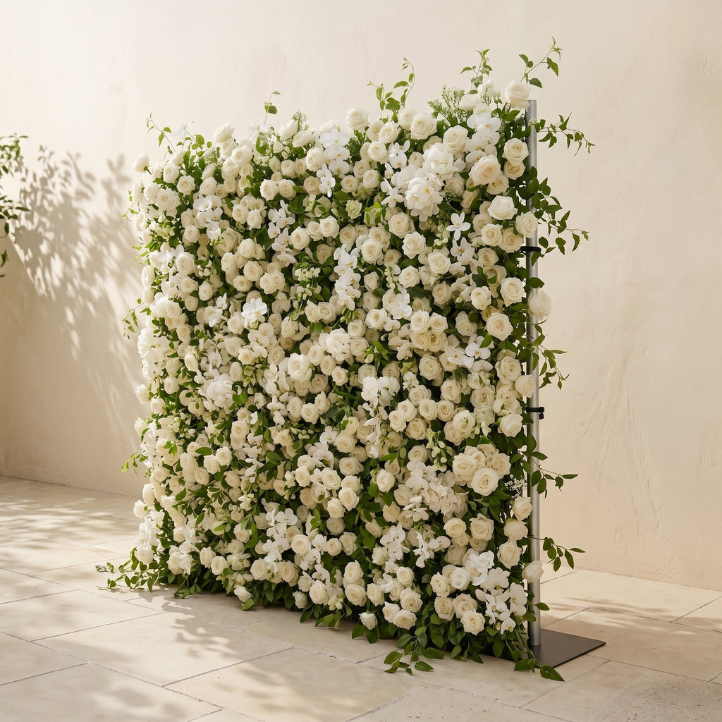 Maelette:Classic and Luxury 5D White Roses Flower Wall with Greenery for Weddings&Event Decor maelette right