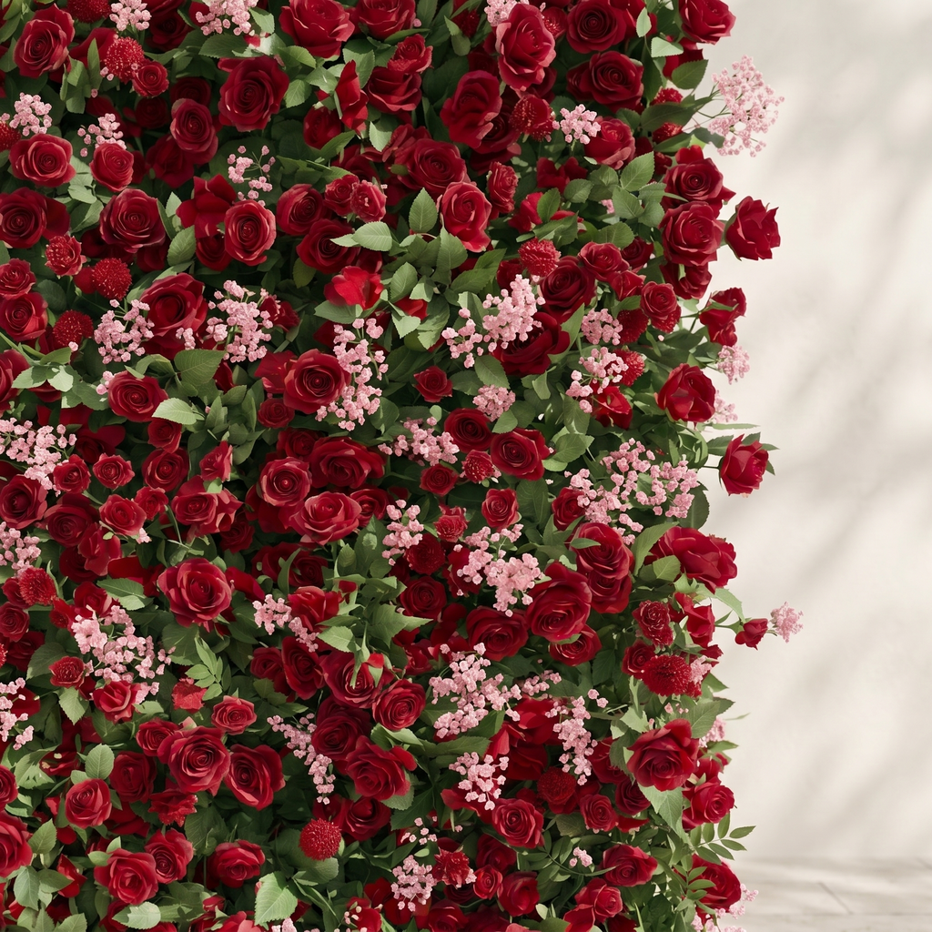 Maelmora: New Luxury 3D Red Roses Flower Wall with pink babybreath for Weddings&Event Decor maelmora detail 1