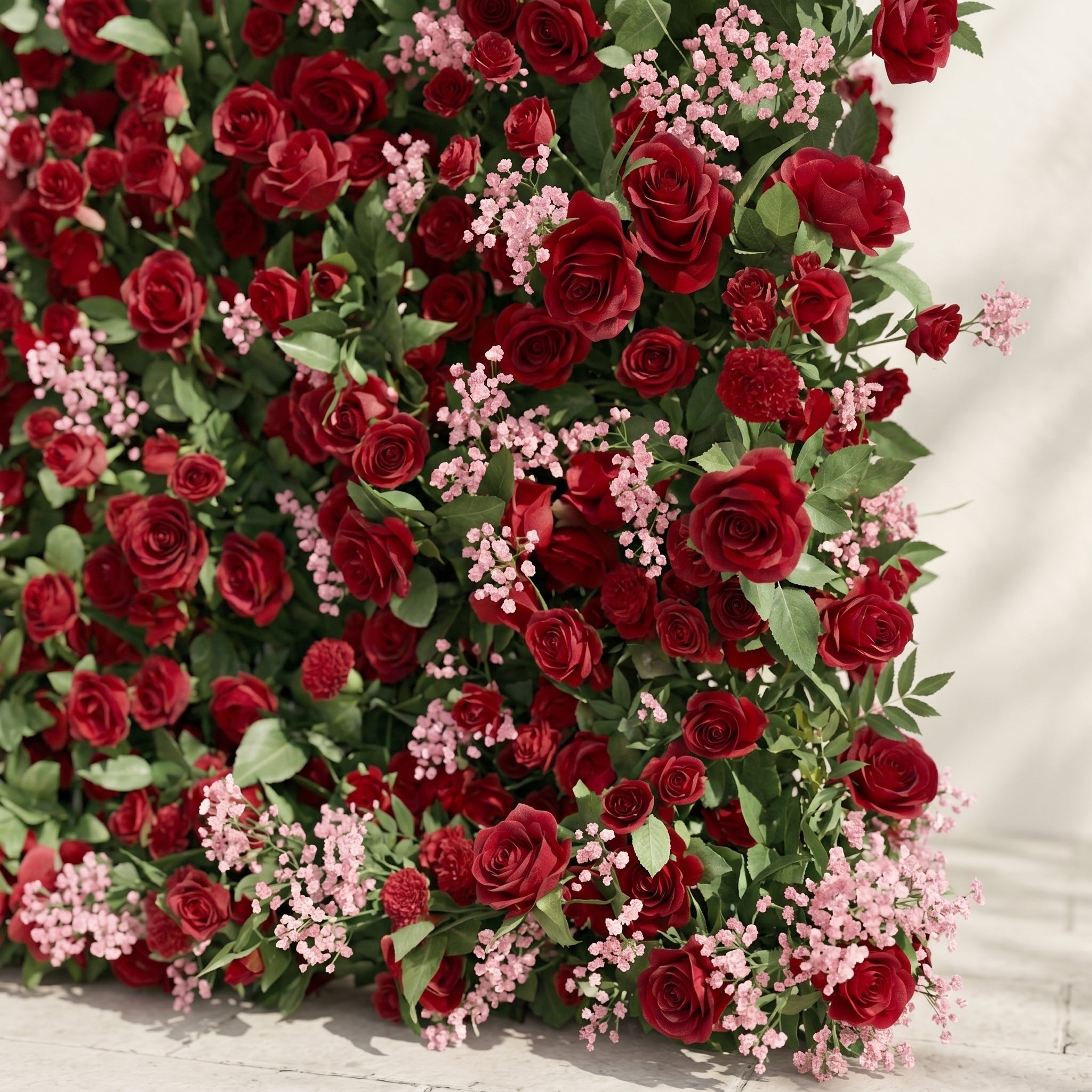 Maelmora: New Luxury 3D Red Roses Flower Wall with pink babybreath for Weddings&Event Decor maelmora detail 3