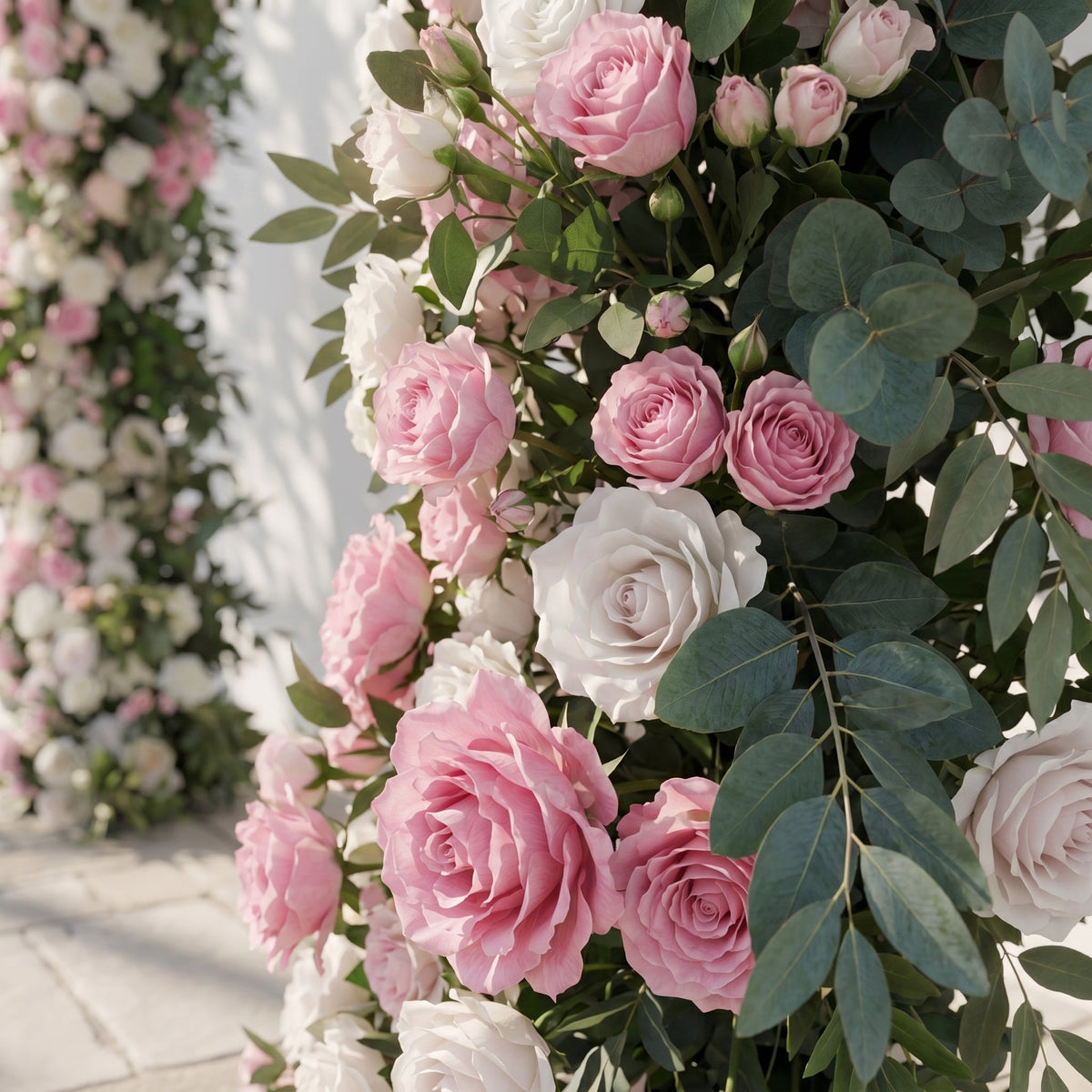 Mareldelle: Luxury Blush & White Rose Arch Garden Style Flower arch with mixed color for Weddings&Events Decoration Incuding Frame