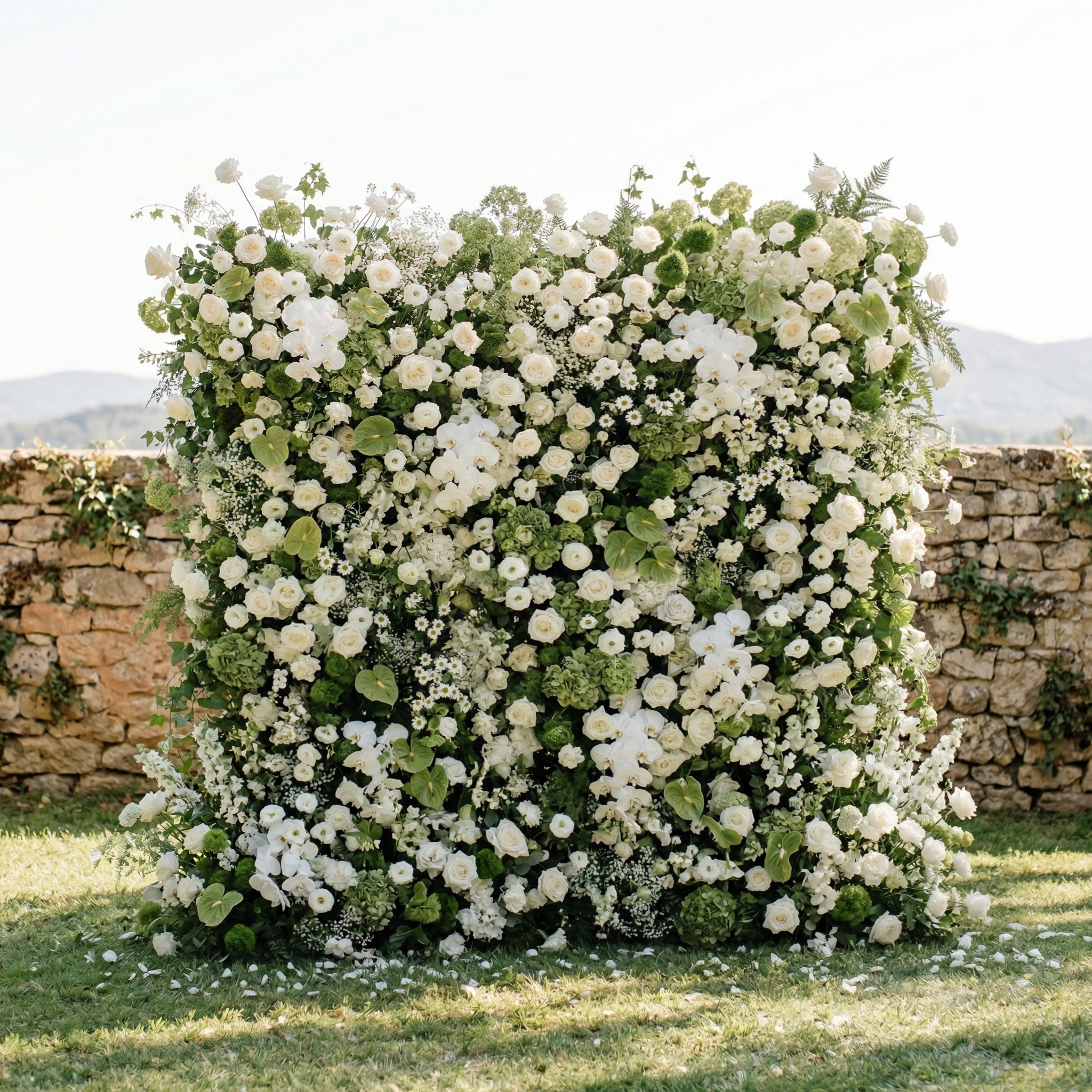 Marellina:5D Green & Ivory White Silk Rose Flower Wall Roll-Up Fabric Backdrop for Romantic Weddings & Proposals Free Shipping
