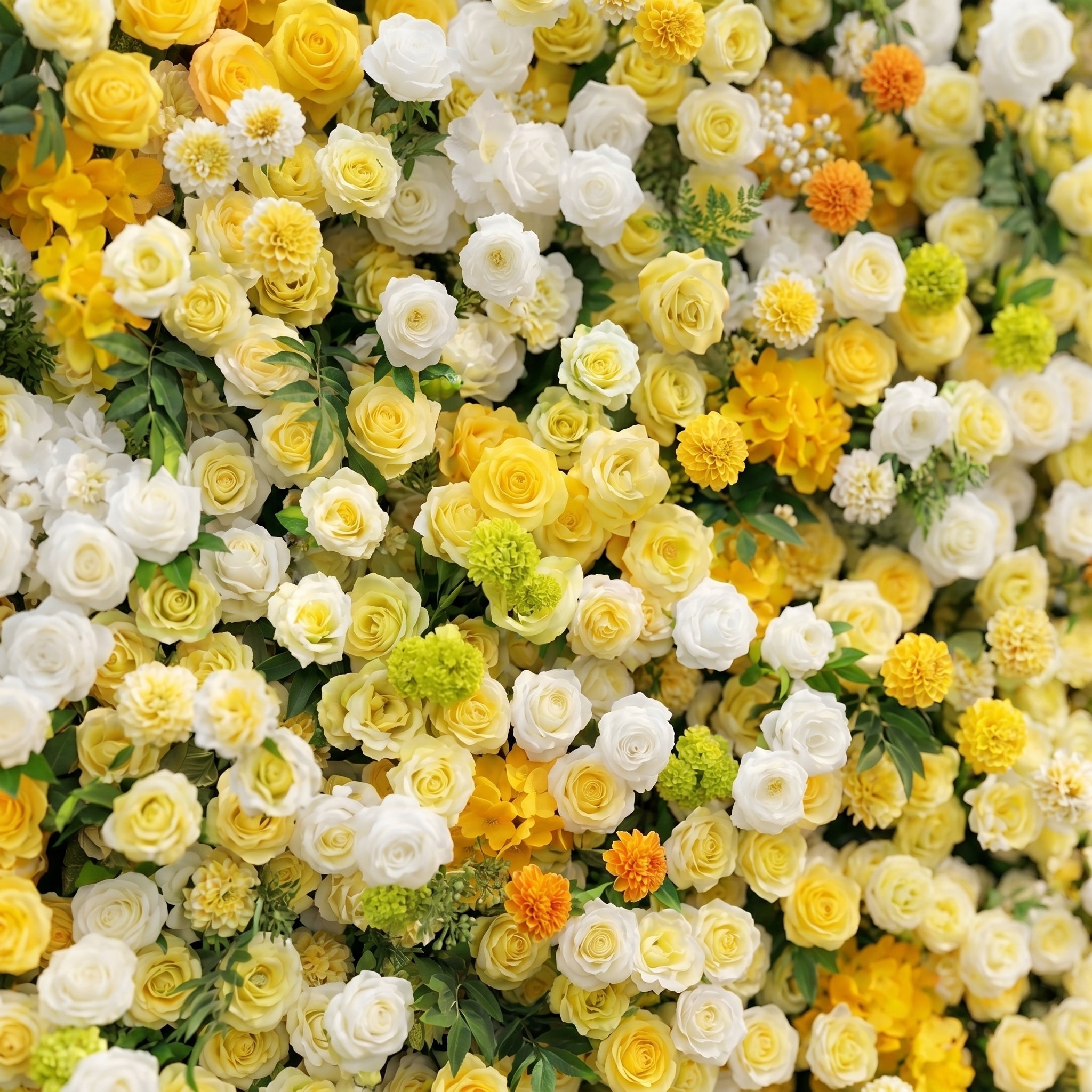 Marellyn:5D Bright Yellow & Ivory White Silk Rose Flower Wall Roll-Up Fabric Backdrop for Romantic Weddings & Proposals Free Shipping