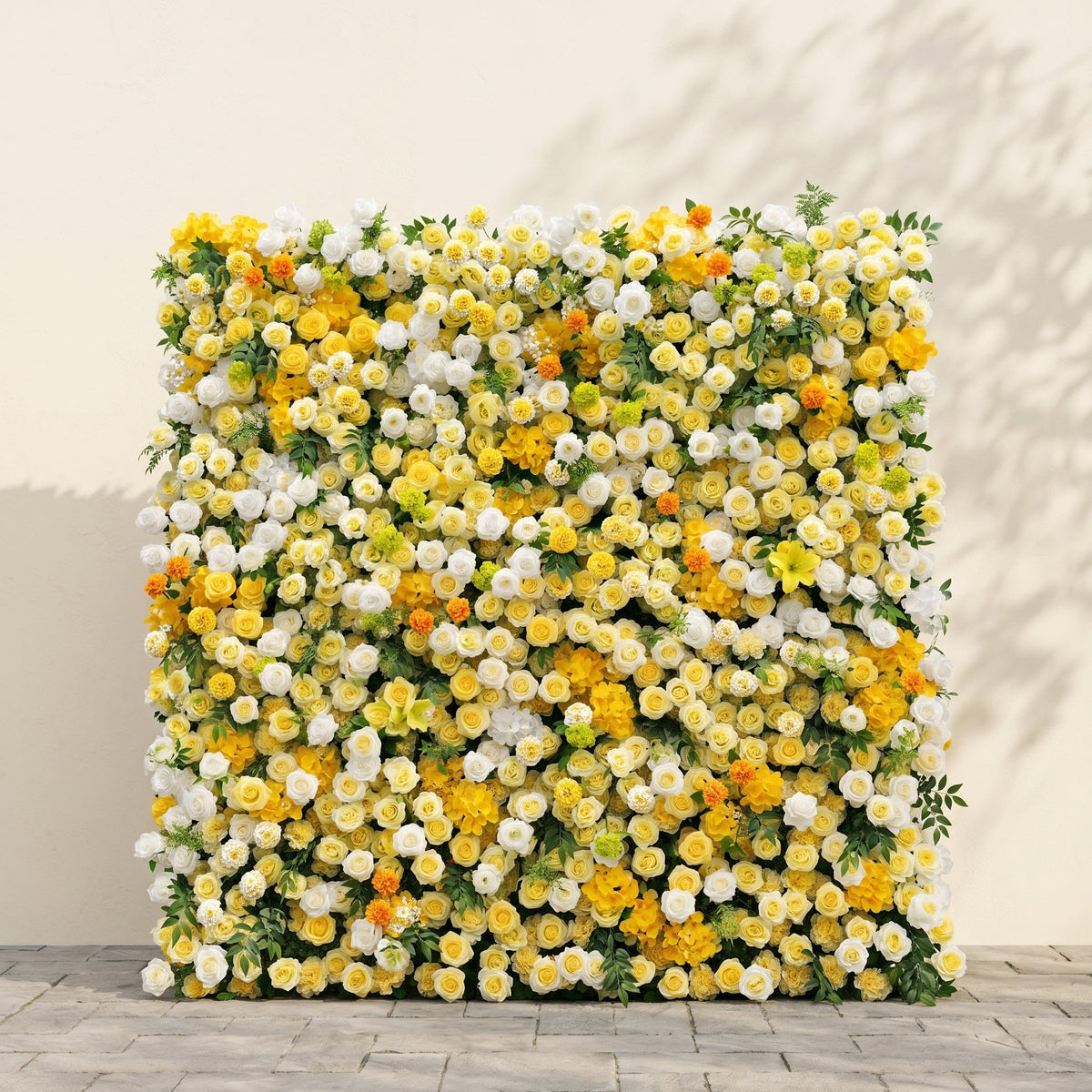 Marellyn:5D Bright Yellow & Ivory White Silk Rose Flower Wall Roll-Up Fabric Backdrop for Romantic Weddings & Proposals Free Shipping