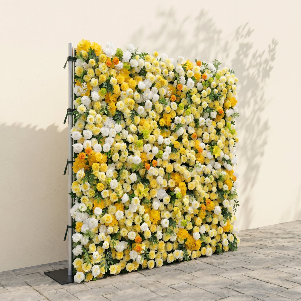 Marellyn:5D Bright Yellow & Ivory White Silk Rose Flower Wall Roll-Up Fabric Backdrop for Romantic Weddings & Proposals Free Shipping
