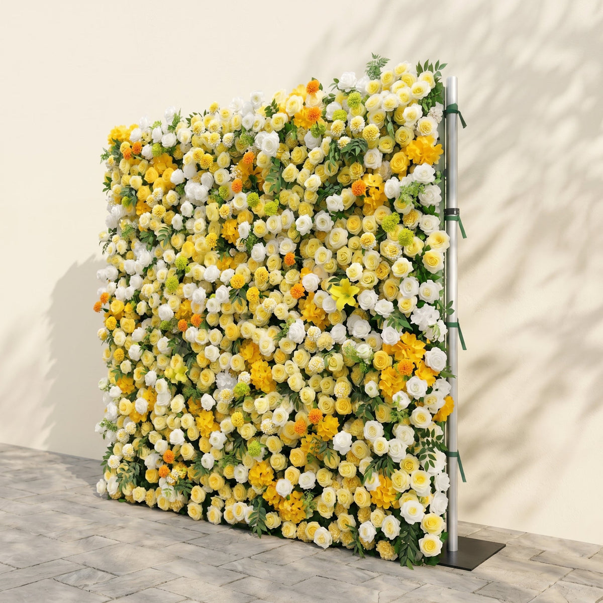 Marellyn:5D Bright Yellow & Ivory White Silk Rose Flower Wall Roll-Up Fabric Backdrop for Romantic Weddings & Proposals Free Shipping