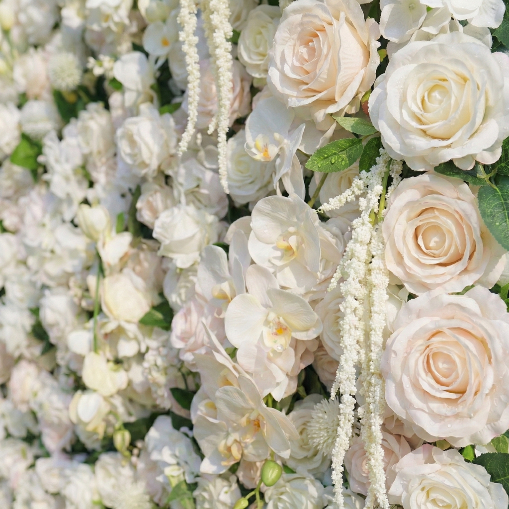 Marina: 5D Ivory & Light Blush Silk Rose Flower Wall Roll-Up Fabric Backdrop for Elegant Wedding & Bridal Shower Party Free Shipping