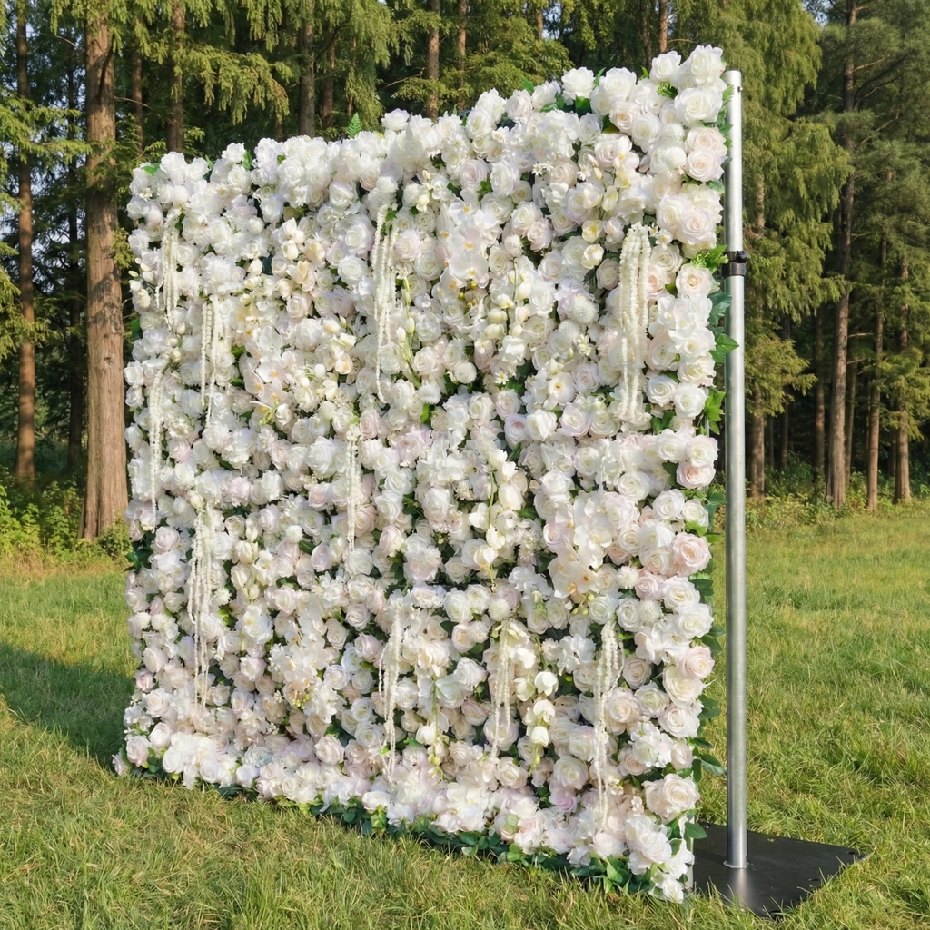 Marina: 5D Ivory & Light Blush Silk Rose Flower Wall Roll-Up Fabric Backdrop for Elegant Wedding & Bridal Shower Party Free Shipping