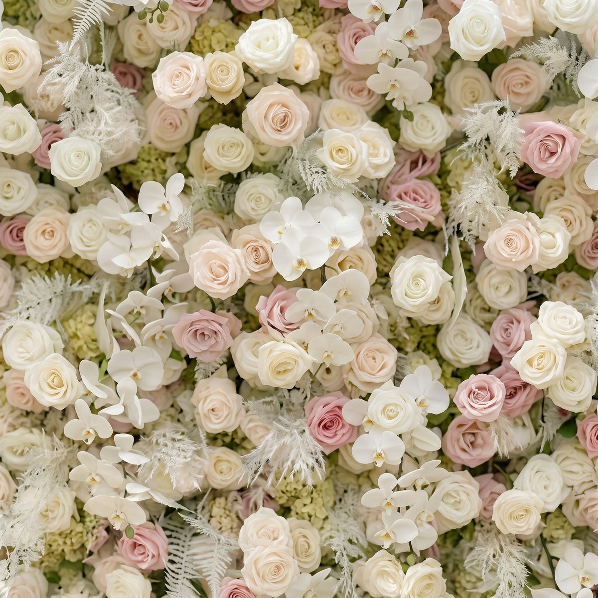 Mavenena:5D Neutral Cream Blush Pink & Ivory White Silk Rose Flower Wall Roll-Up Fabric Backdrop for Romantic Weddings & Proposals Free Shipping
