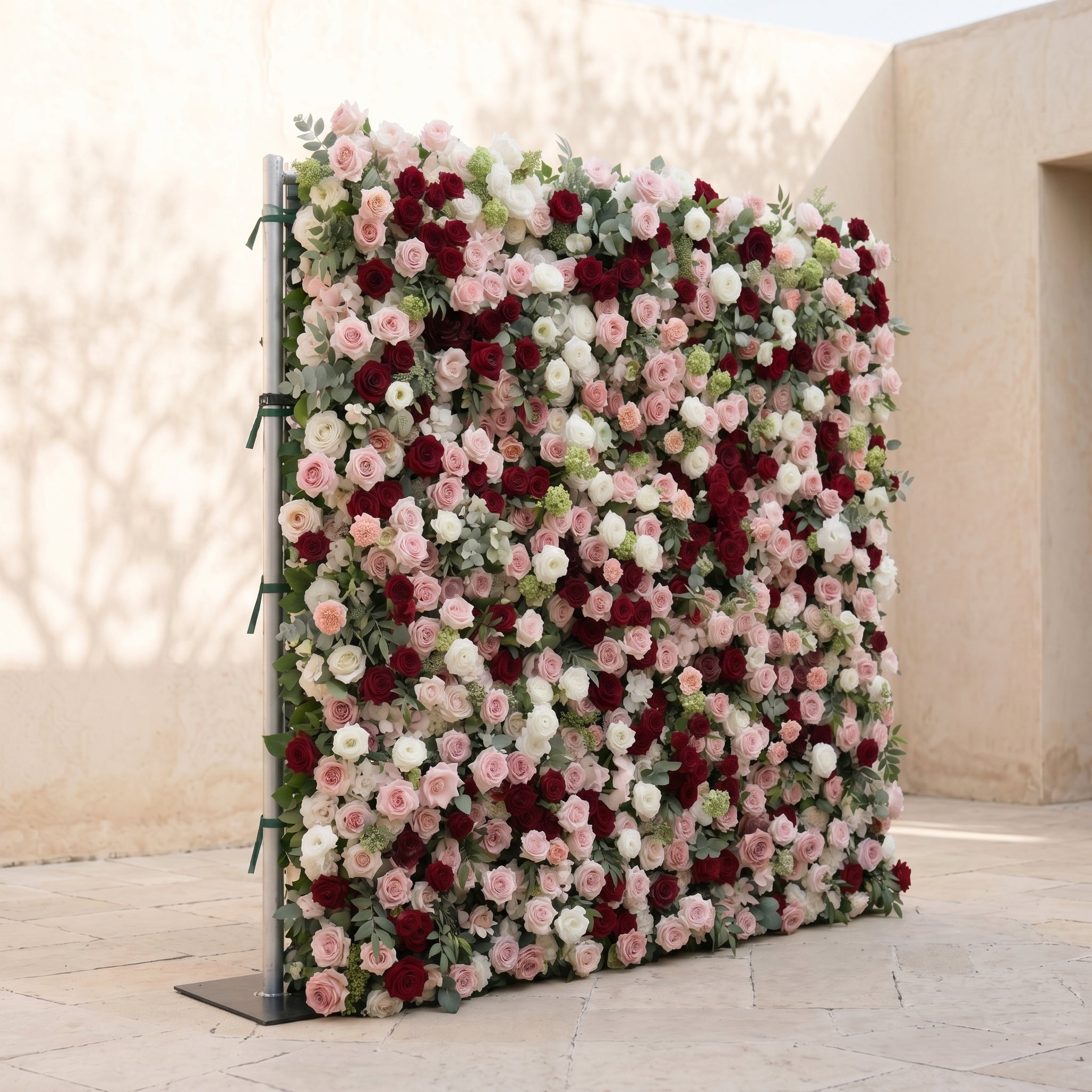 Mavenrella:5D Burgundy Red, Blush Pink & Ivory White Silk Rose Flower Wall Roll-Up Fabric Backdrop for Romantic Weddings & Proposals Free Shipping