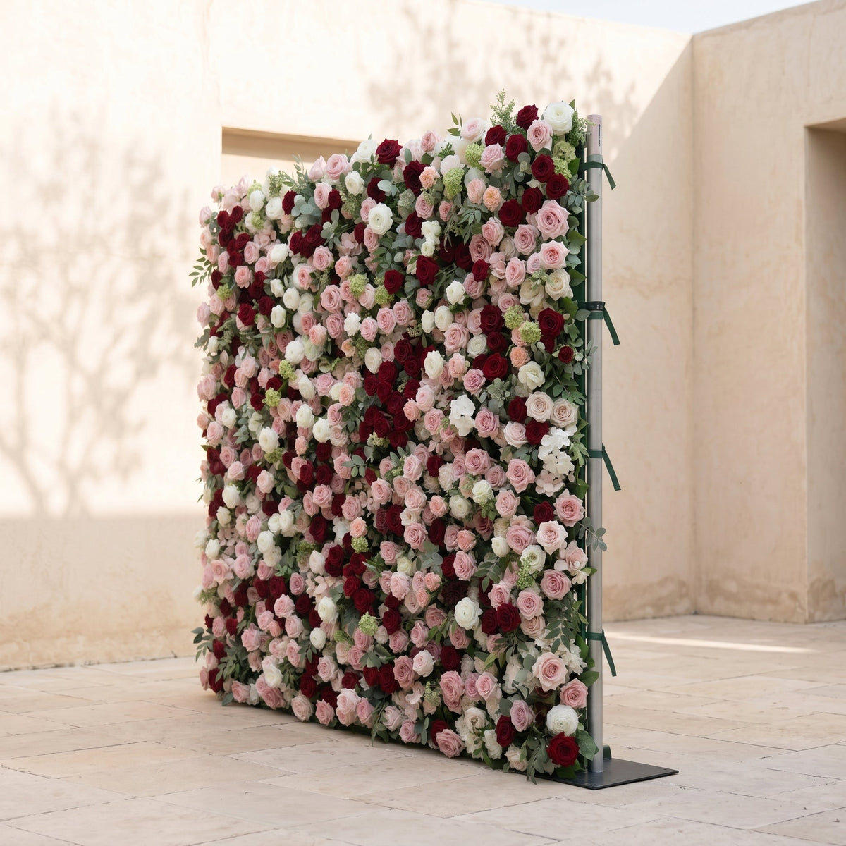 Mavenrella:5D Burgundy Red, Blush Pink & Ivory White Silk Rose Flower Wall Roll-Up Fabric Backdrop for Romantic Weddings & Proposals Free Shipping