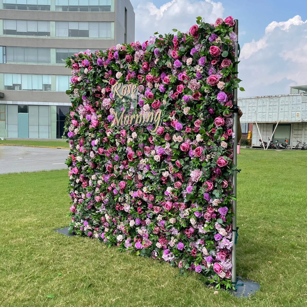 May：4D Fabric Artificial rolling up curtain flower wall Free Shipping