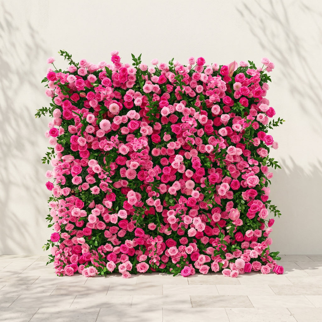 Melorae: Luxury 5D Hot Pink & Blush Silk Floral Wall Roll-Up Backdrop for Vibrant Romantic Weddings Free Shipping