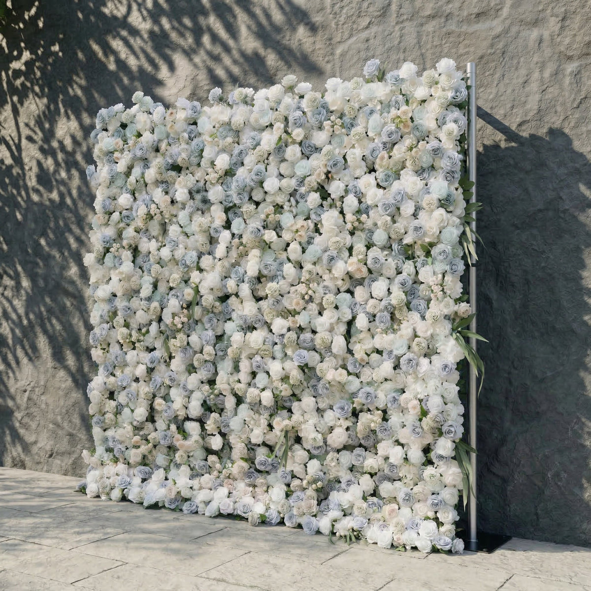 Mireli: 5D Dusty Blue and Ivory Silk Rose Flower Wall Roll-Up Fabric Backdrop for Elegant Weddings & Events Free Shipping