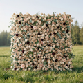 Mireya: 5D Elegant Champagne & Burgundy Silk Rose Flower Wall Roll-Up Fabric Backdrop for Luxury Weddings & Garden Parties Free Shipping
