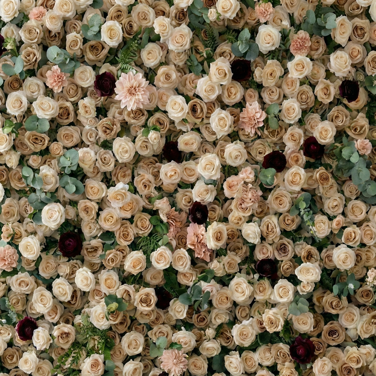 Mireya: 5D Elegant Champagne & Burgundy Silk Rose Flower Wall Roll-Up Fabric Backdrop for Luxury Weddings & Garden Parties Free Shipping