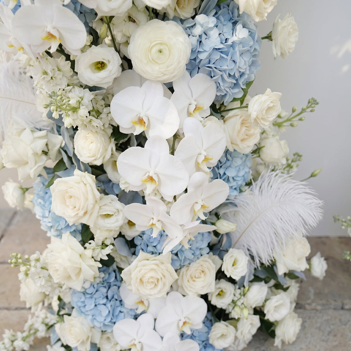 Sky Blue Hydrangea White Orchid Rose Wedding Background Arch KT Backdrop Decorative Flower Row Excludes Frame