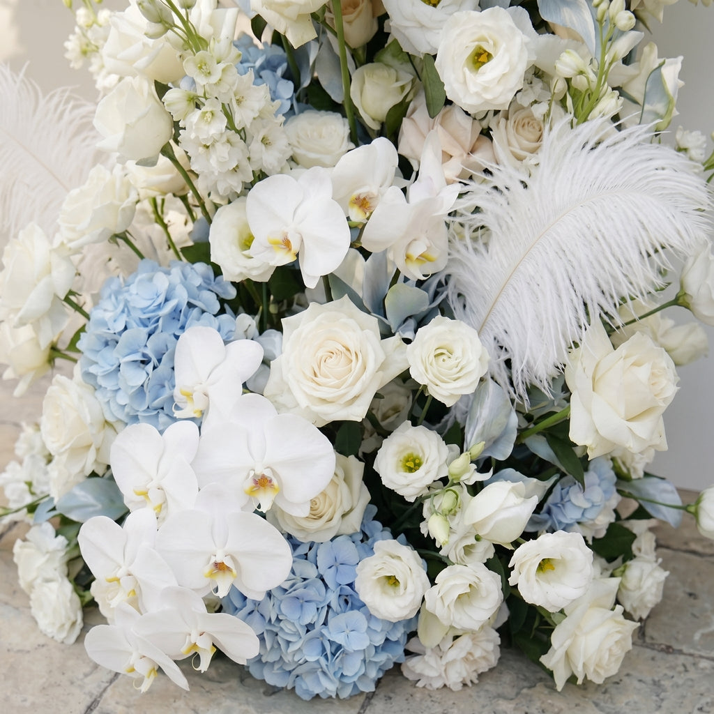 Sky Blue Hydrangea White Orchid Rose Wedding Background Arch KT Backdrop Decorative Flower Row Excludes Frame
