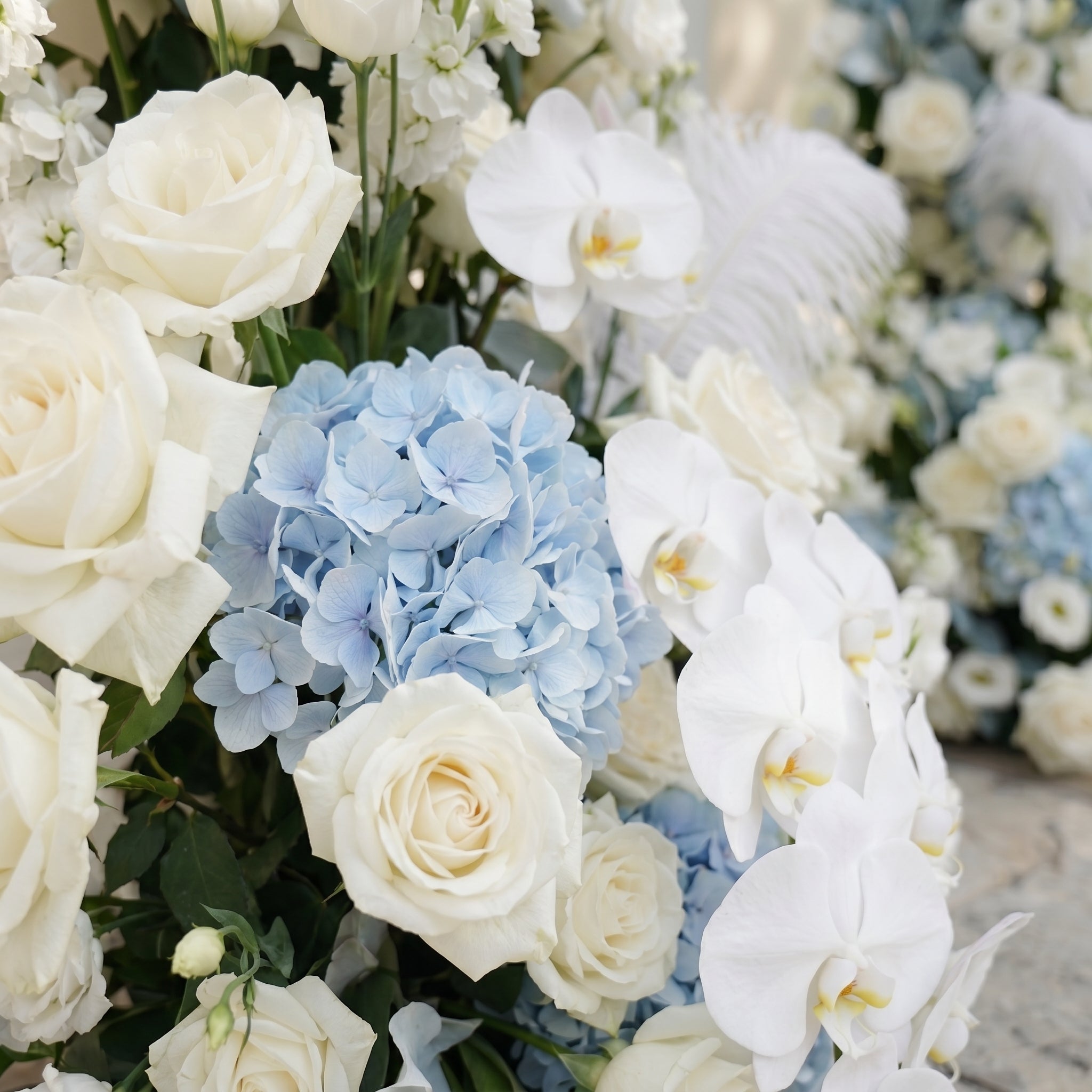 Sky Blue Hydrangea White Orchid Rose Wedding Background Arch KT Backdrop Decorative Flower Row Excludes Frame