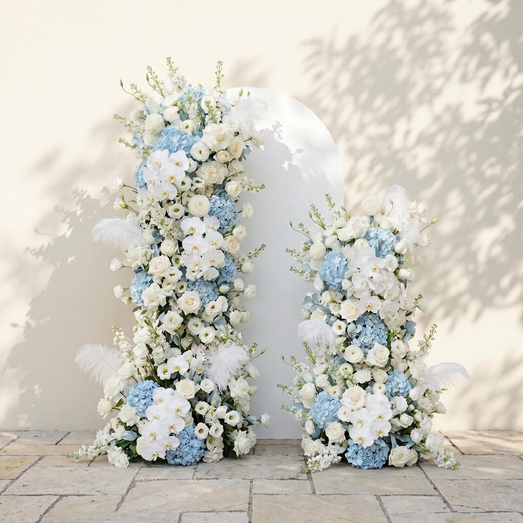 Sky Blue Hydrangea White Orchid Rose Wedding Background Arch KT Backdrop Decorative Flower Row Excludes Frame