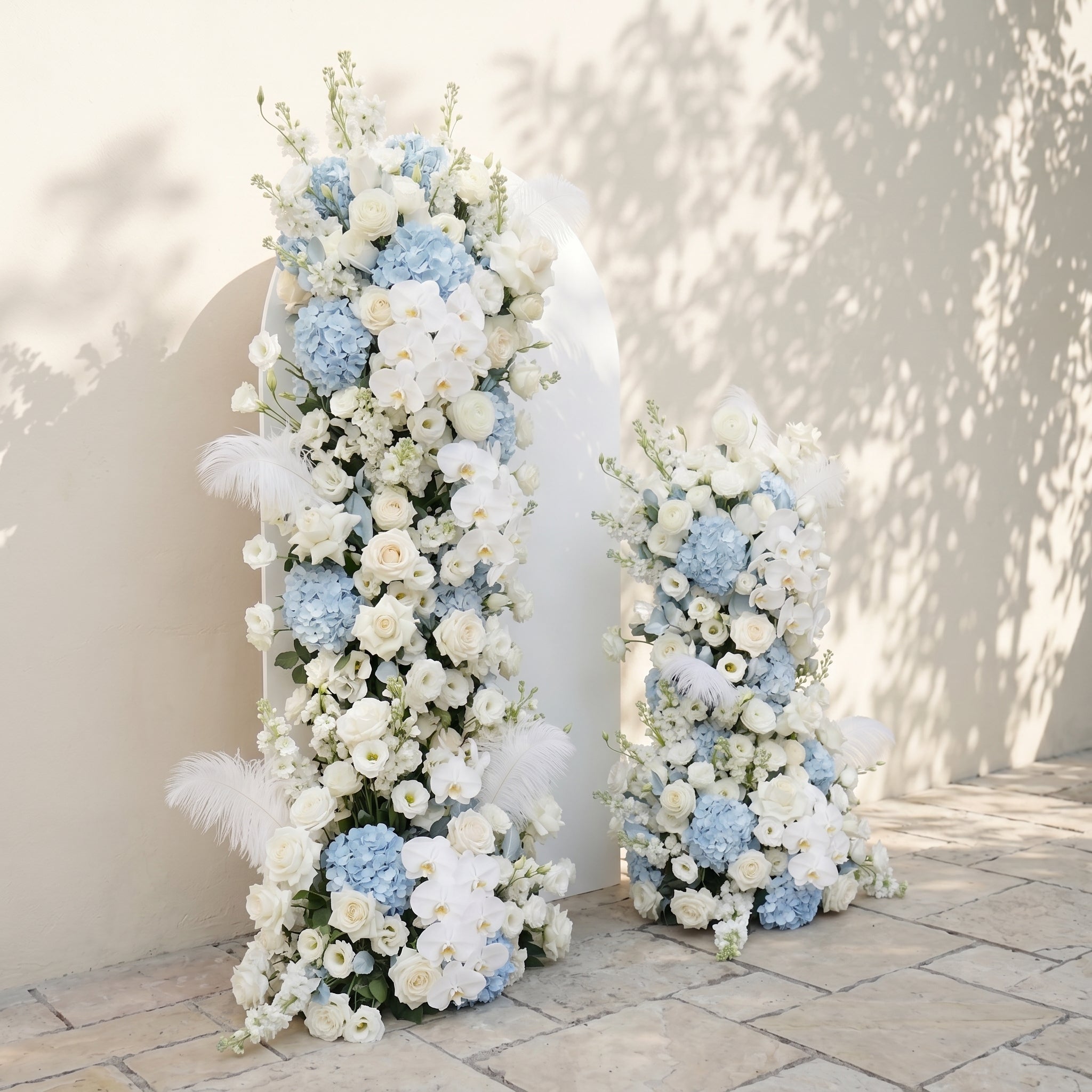 Sky Blue Hydrangea White Orchid Rose Wedding Background Arch KT Backdrop Decorative Flower Row Excludes Frame