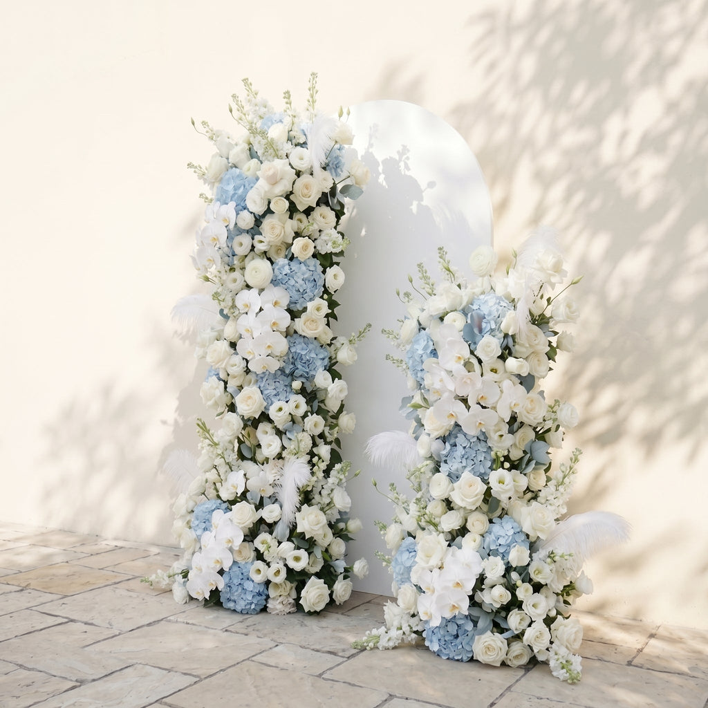 Sky Blue Hydrangea White Orchid Rose Wedding Background Arch KT Backdrop Decorative Flower Row Excludes Frame