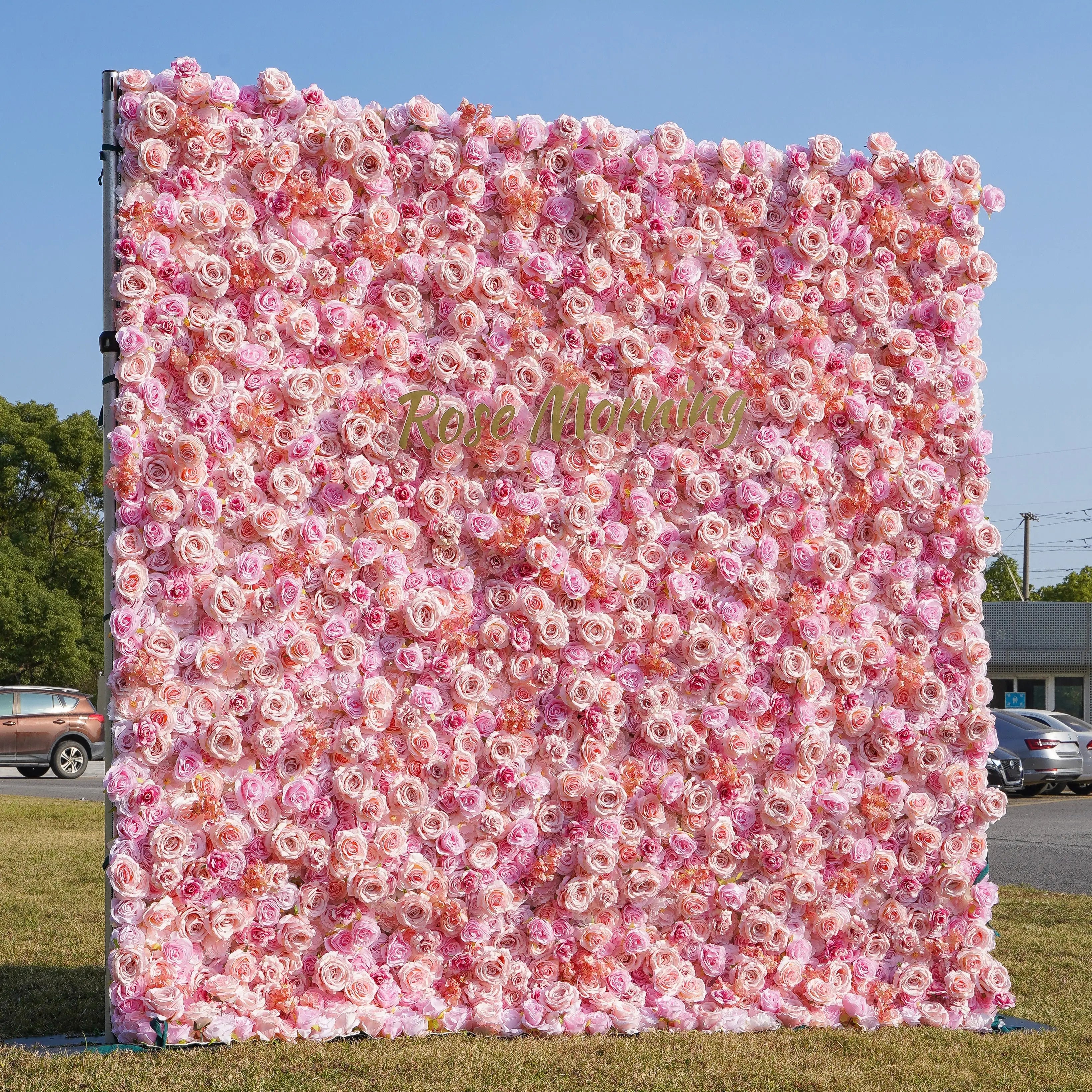 Nana：5D Fabric Artificial rolling up curtain flower wall Free Shipping