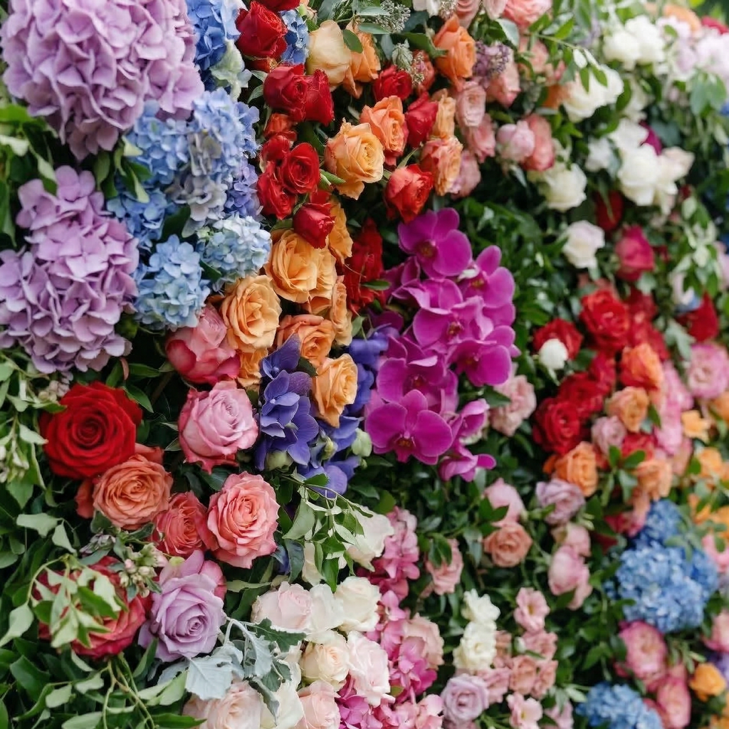 Noirae: 5D Wildflower Mix & Lush Greenery Silk Rose Flower Wall Roll-Up Fabric Backdrop for Garden Events Decor Free Shipping
