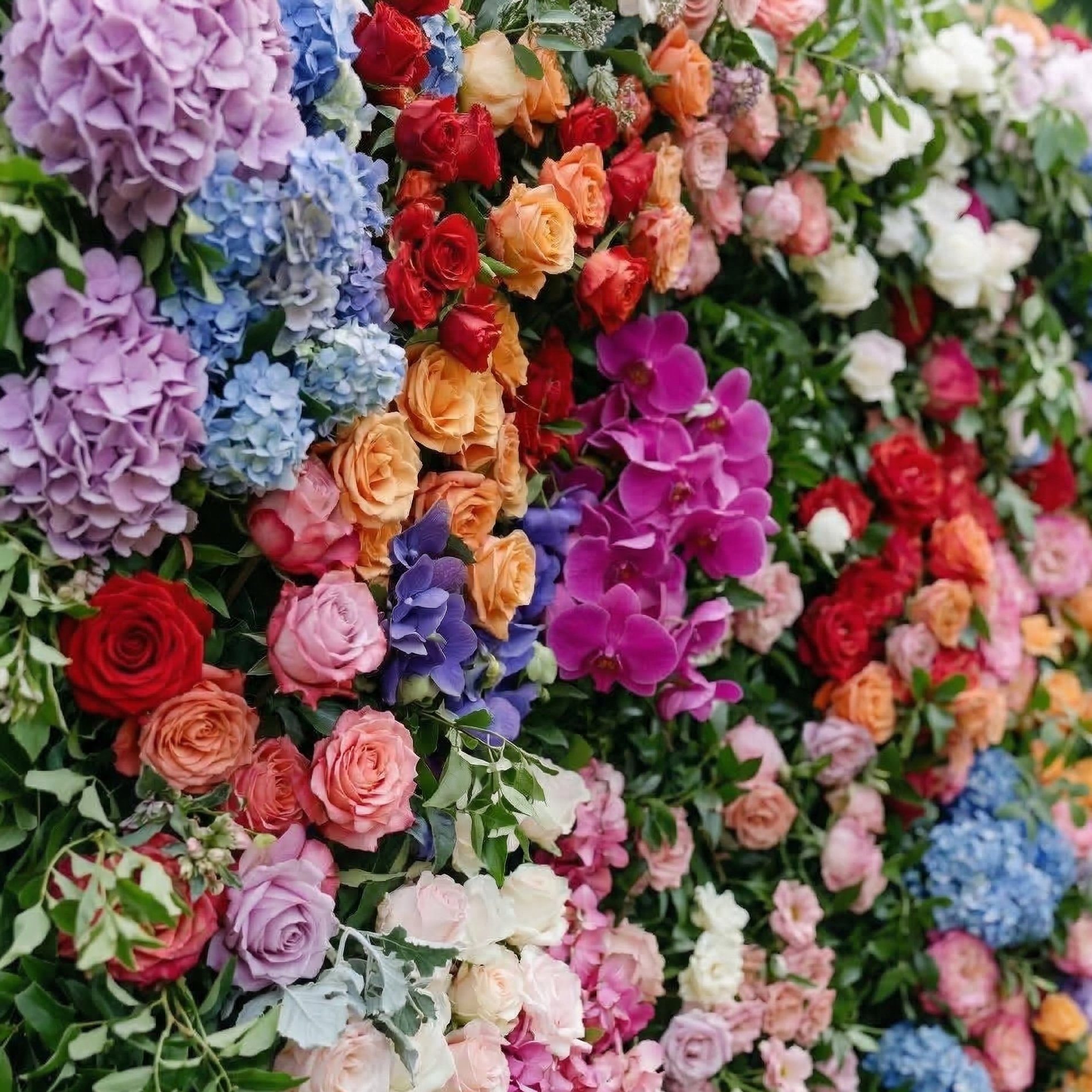 Noirae: 5D Wildflower Mix & Lush Greenery Silk Rose Flower Wall Roll-Up Fabric Backdrop for Garden Events Decor Free Shipping