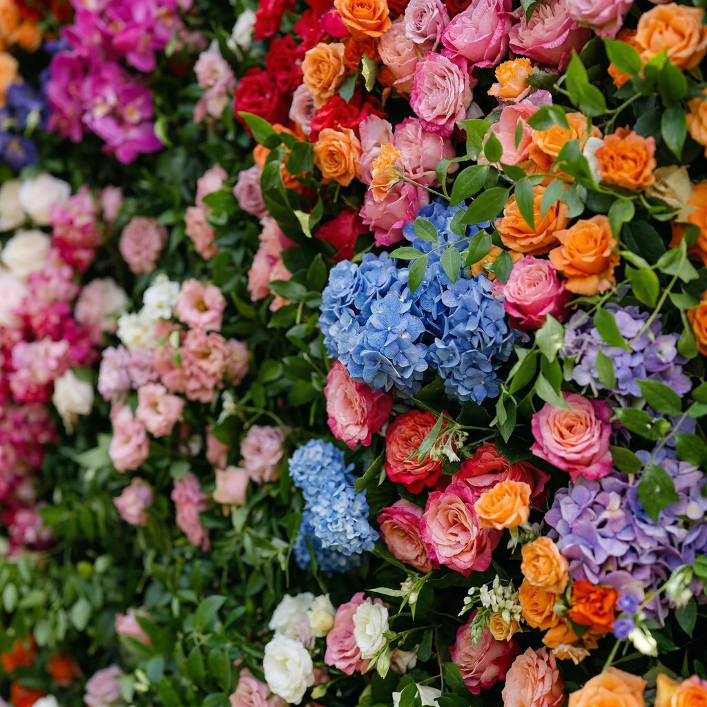 Noirae: 5D Wildflower Mix & Lush Greenery Silk Rose Flower Wall Roll-Up Fabric Backdrop for Garden Events Decor Free Shipping