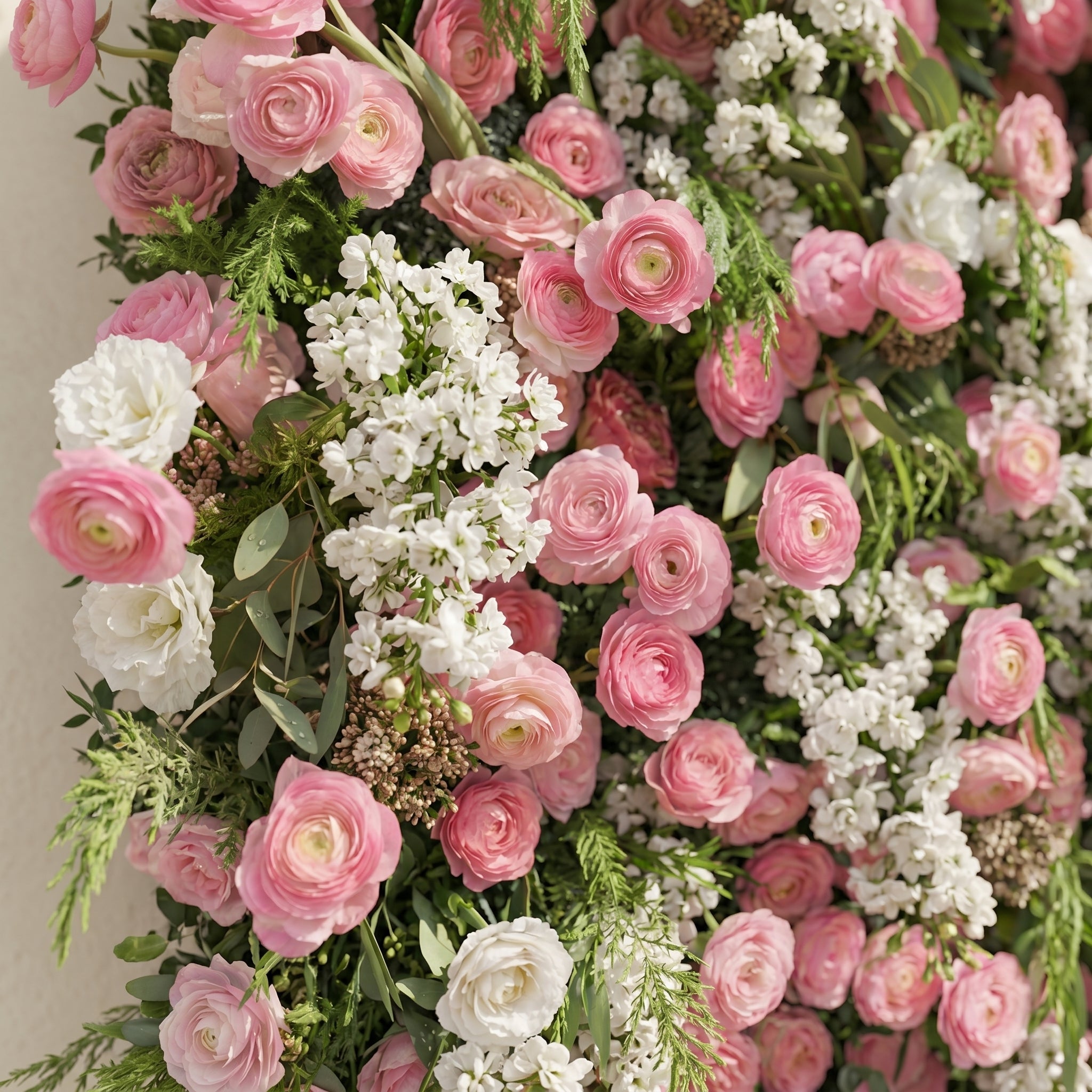 Norenina:5D Soft Blush Pink & Ivory White Silk Rose Flower Wall Roll-Up Fabric Backdrop for Romantic Weddings & Proposals Free Shipping