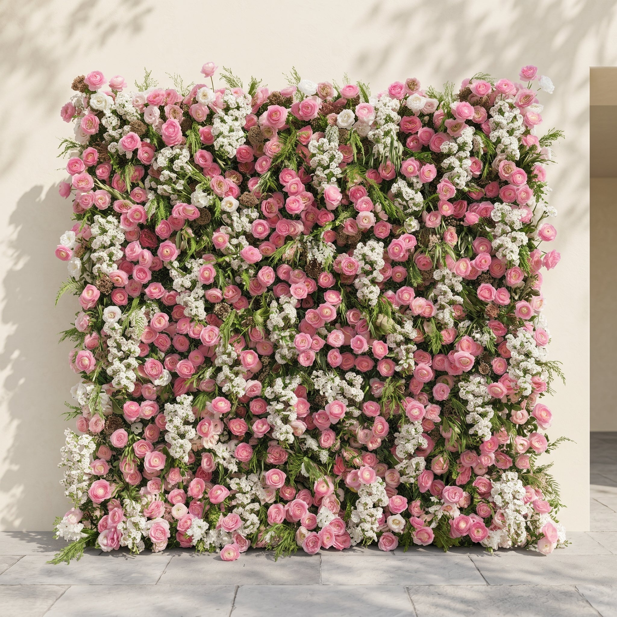 Norenina:5D Soft Blush Pink & Ivory White Silk Rose Flower Wall Roll-Up Fabric Backdrop for Romantic Weddings & Proposals Free Shipping