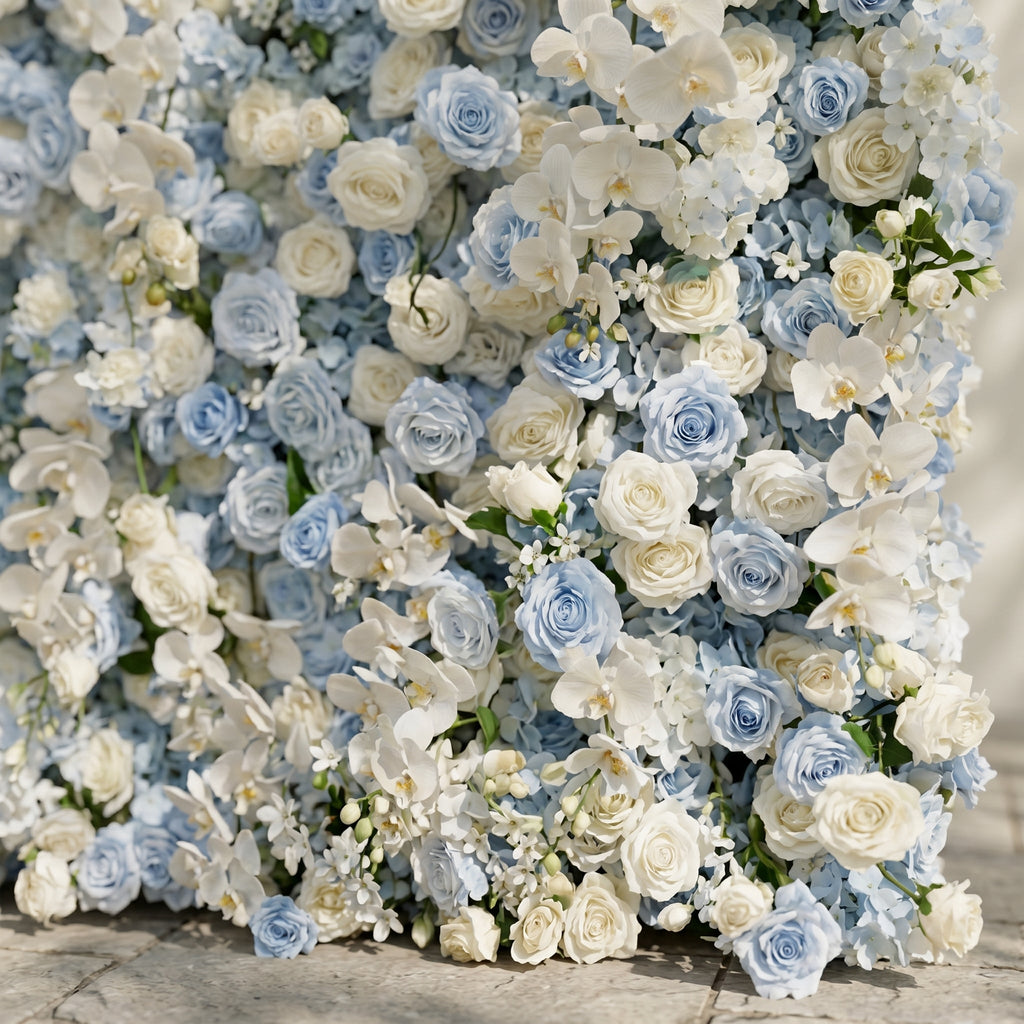 Novdelle:New Luxury 5D Blue&White roses Flower wall for Wedding&Event Decor novdelle detail 3
