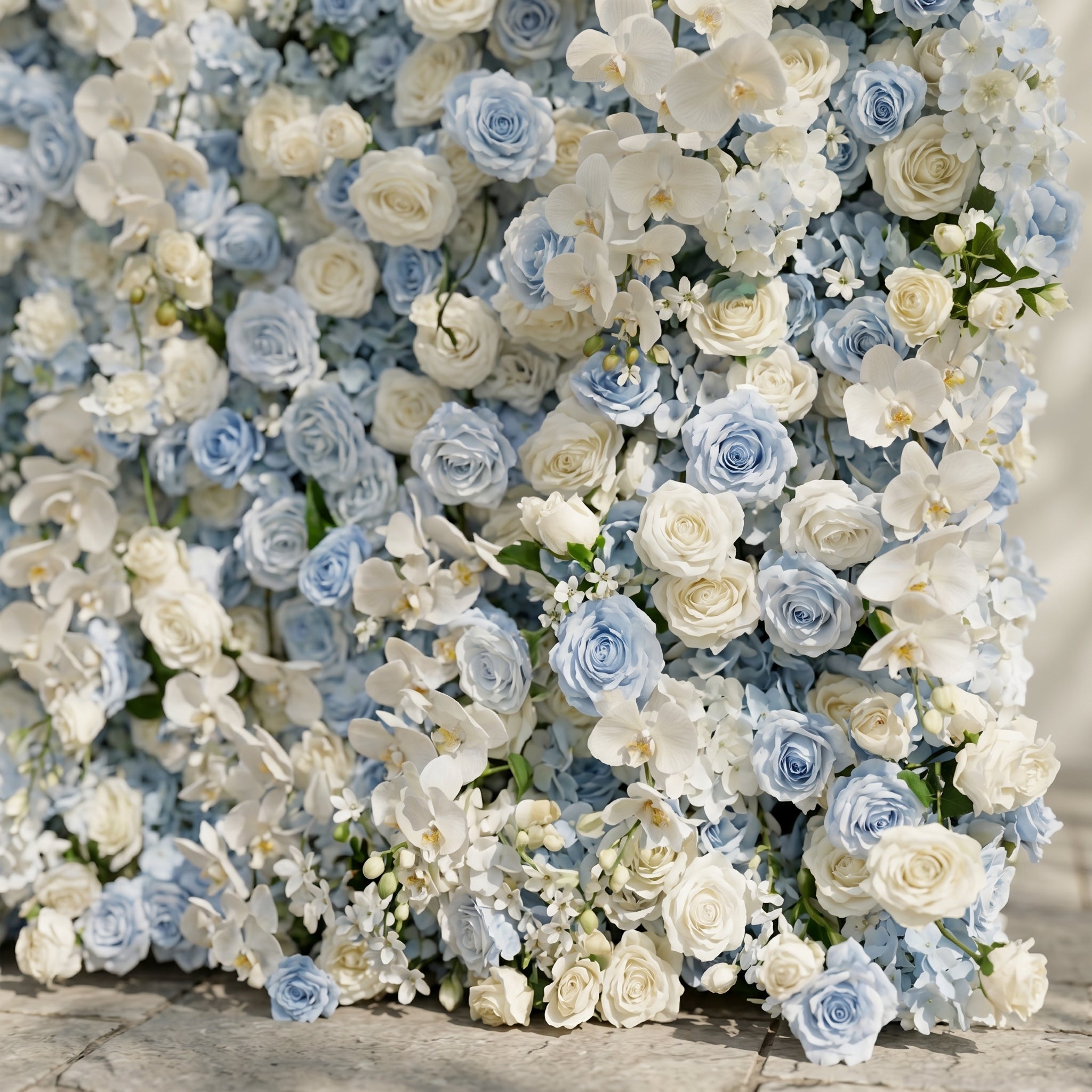 Novdelle:New Luxury 5D Blue&White roses Flower wall for Wedding&Event Decor novdelle detail 3