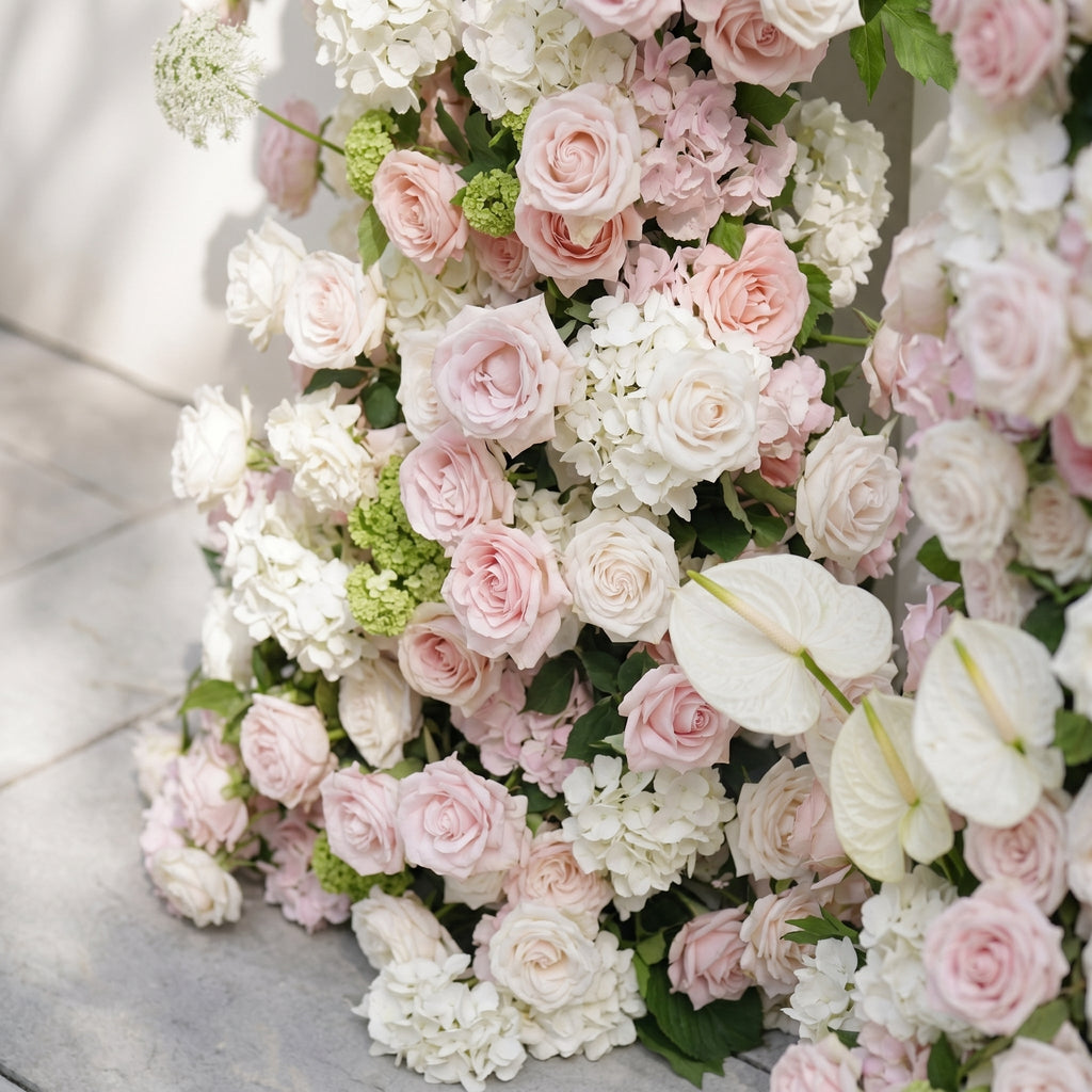 Pink White Rose Calla Lily Wedding Background Arch KT Backdrop Decorative Flower Row Excludes Frame