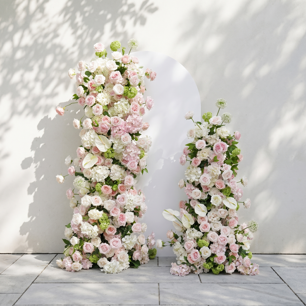 Pink White Rose Calla Lily Wedding Background Arch KT Backdrop Decorative Flower Row Excludes Frame