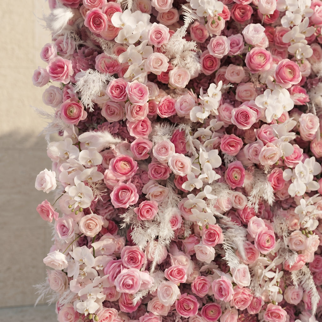 Nylenna:Luxury 5D Ombre Hot Pink & Blush Silk Floral Wall Roll-Up Backdrop for Vibrant Romantic Weddings Free Shipping
