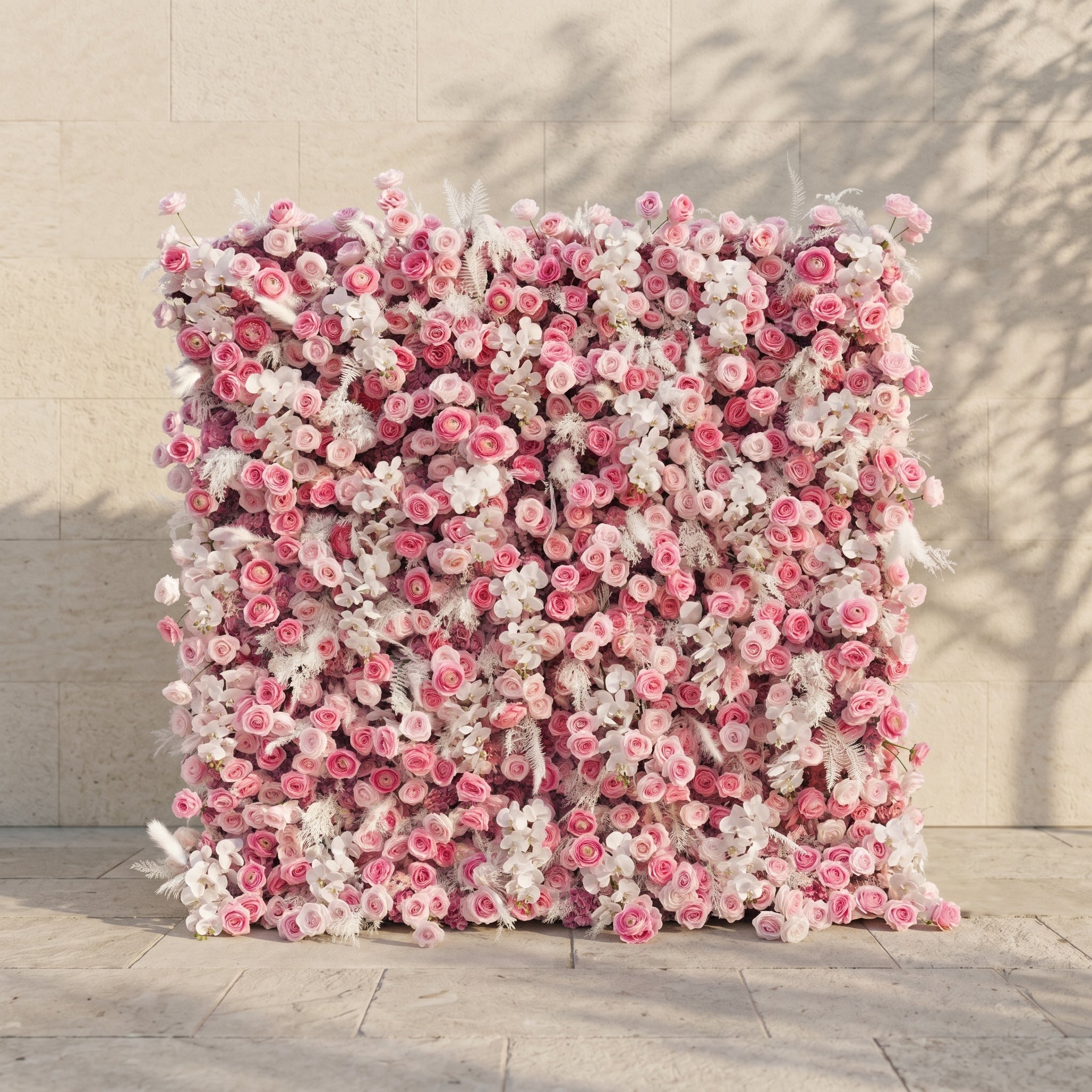 Nylenna:Luxury 5D Ombre Hot Pink & Blush Silk Floral Wall Roll-Up Backdrop for Vibrant Romantic Weddings Free Shipping