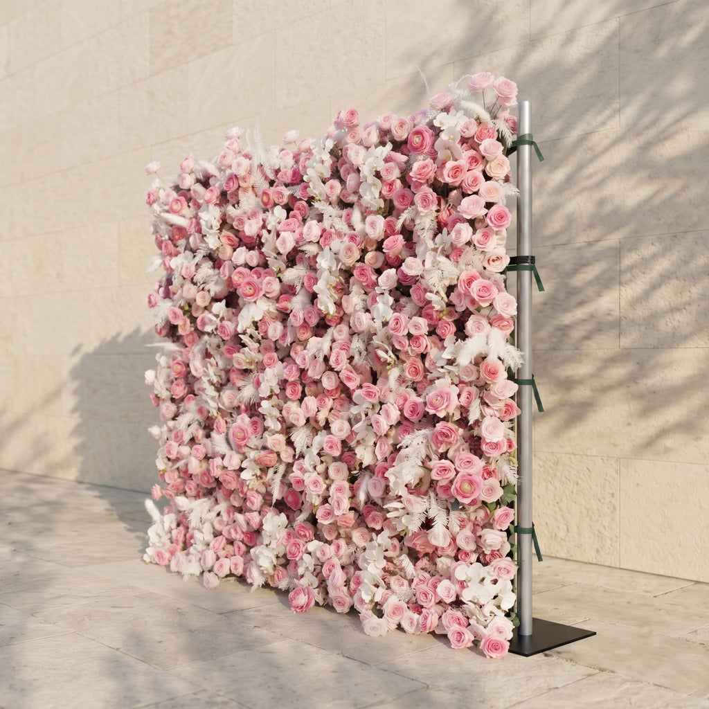 Nylenna:Luxury 5D Ombre Hot Pink & Blush Silk Floral Wall Roll-Up Backdrop for Vibrant Romantic Weddings Free Shipping